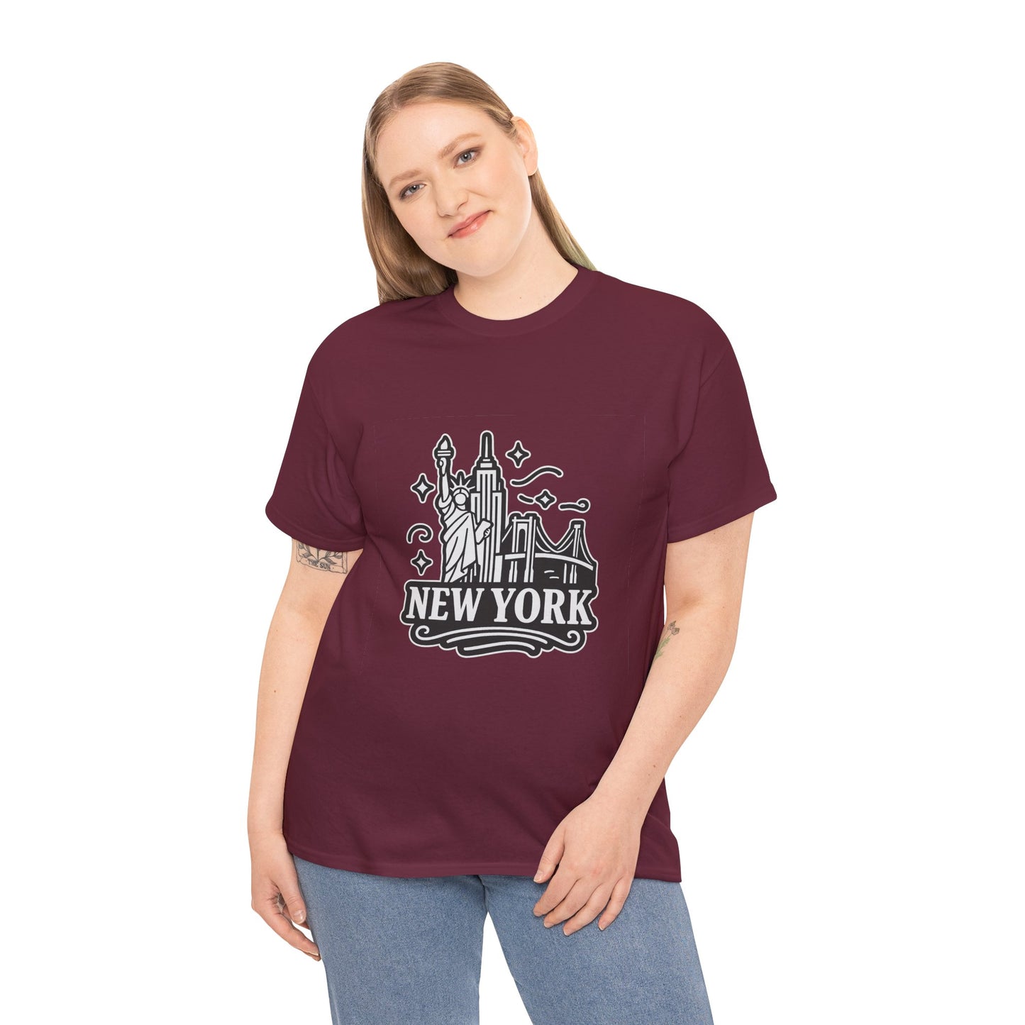 New York Skyline Unisex Heavy Cotton Tee, NYC T-Shirt, Travel Souvenir Shirt, Gift for New Yorkers, Cityscape Apparel
