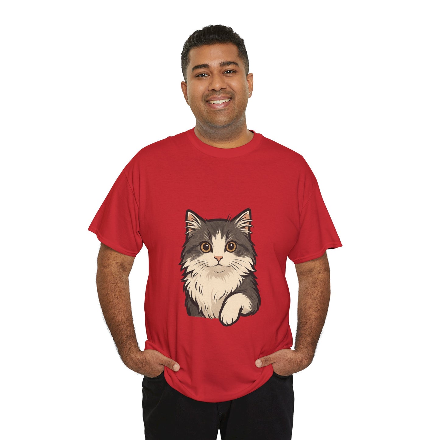 Cute Cat Unisex Heavy Cotton Tee, Animal Lover Gift, Pet Owner Shirt, Cat Lover Apparel, Animal Themed Tee, Casual Everyday Wear