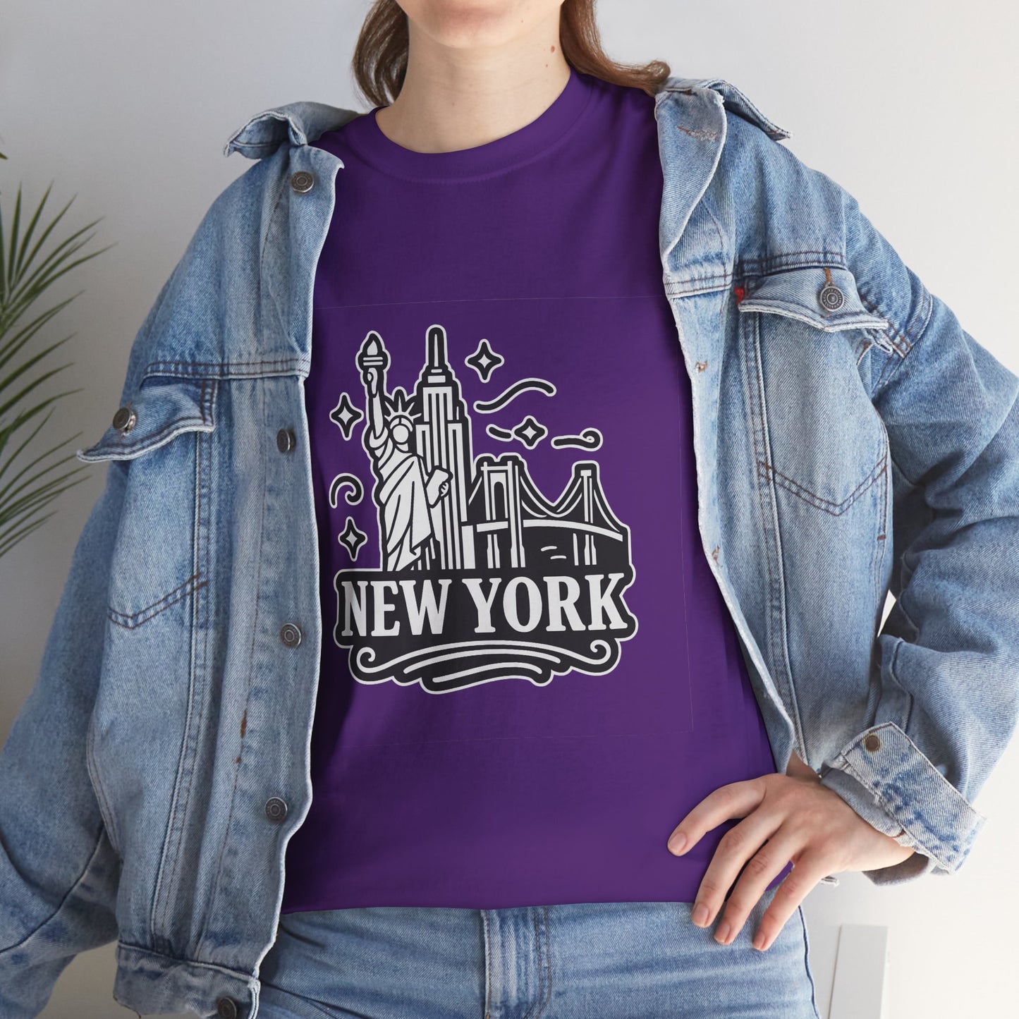 New York Skyline Unisex Heavy Cotton Tee, NYC T-Shirt, Travel Souvenir Shirt, Gift for New Yorkers, Cityscape Apparel