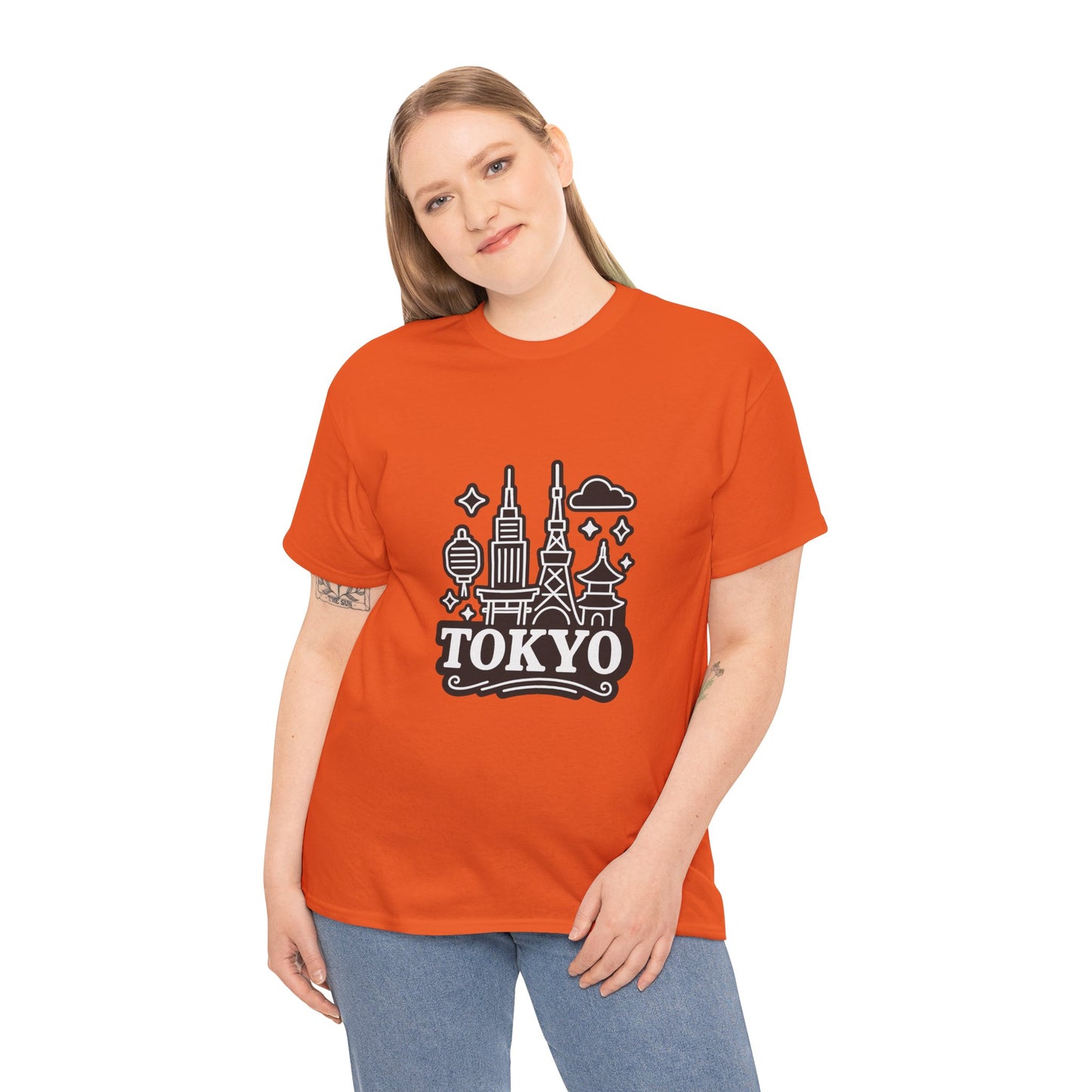 Tokyo Cityscape Unisex Heavy Cotton Tee, Graphic Tee, Travel T-Shirt, Urban Outfit, Gift for Travelers, Tokyo Lover Apparel