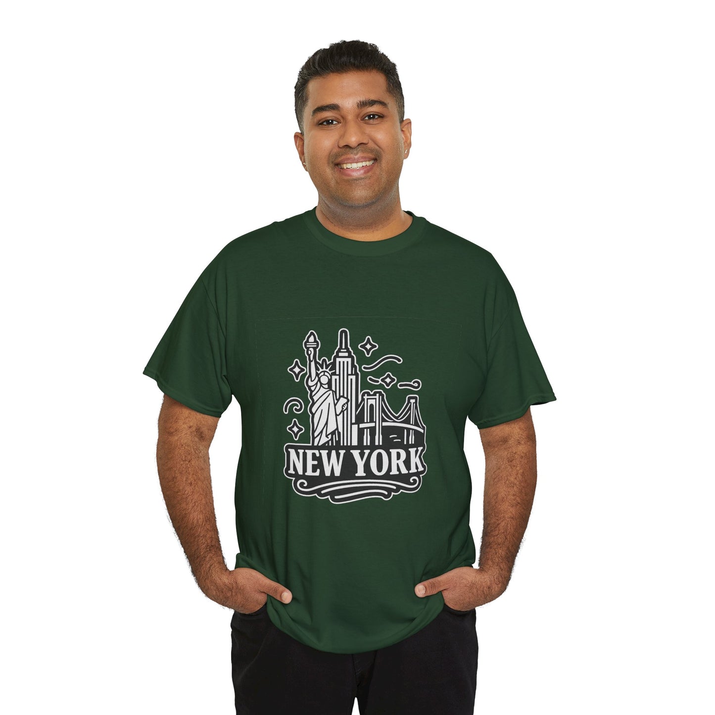 New York Skyline Unisex Heavy Cotton Tee, NYC T-Shirt, Travel Souvenir Shirt, Gift for New Yorkers, Cityscape Apparel