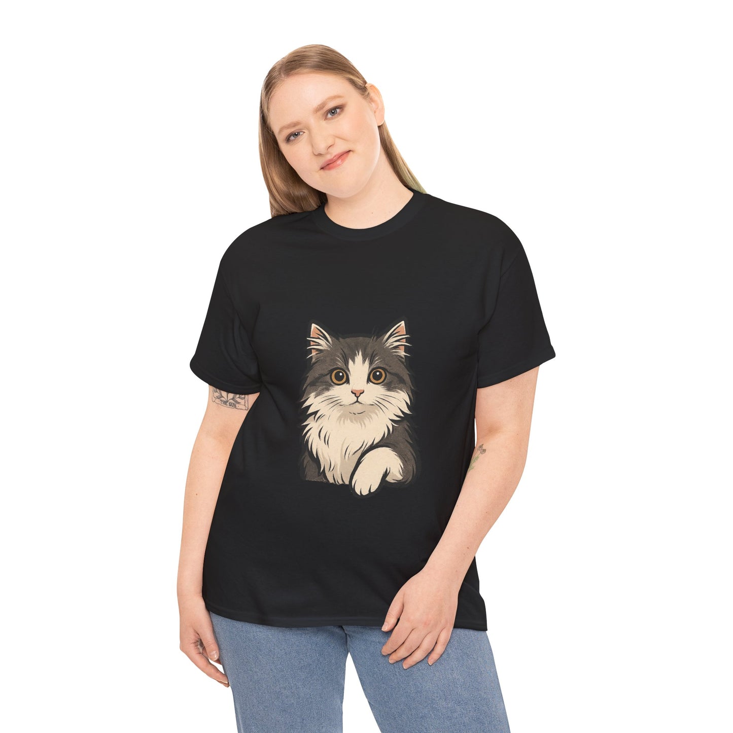 Cute Cat Unisex Heavy Cotton Tee, Animal Lover Gift, Pet Owner Shirt, Cat Lover Apparel, Animal Themed Tee, Casual Everyday Wear