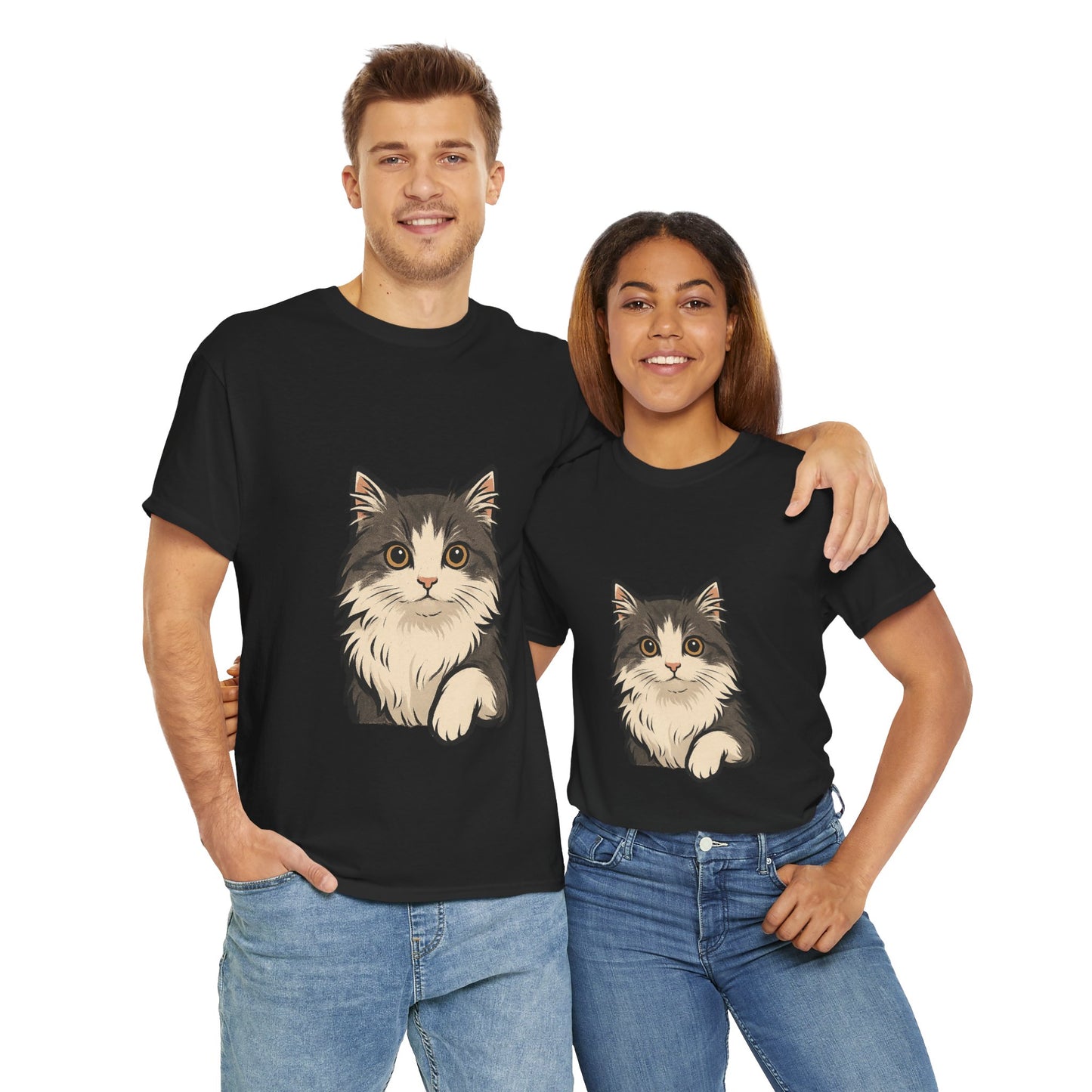 Cute Cat Unisex Heavy Cotton Tee, Animal Lover Gift, Pet Owner Shirt, Cat Lover Apparel, Animal Themed Tee, Casual Everyday Wear