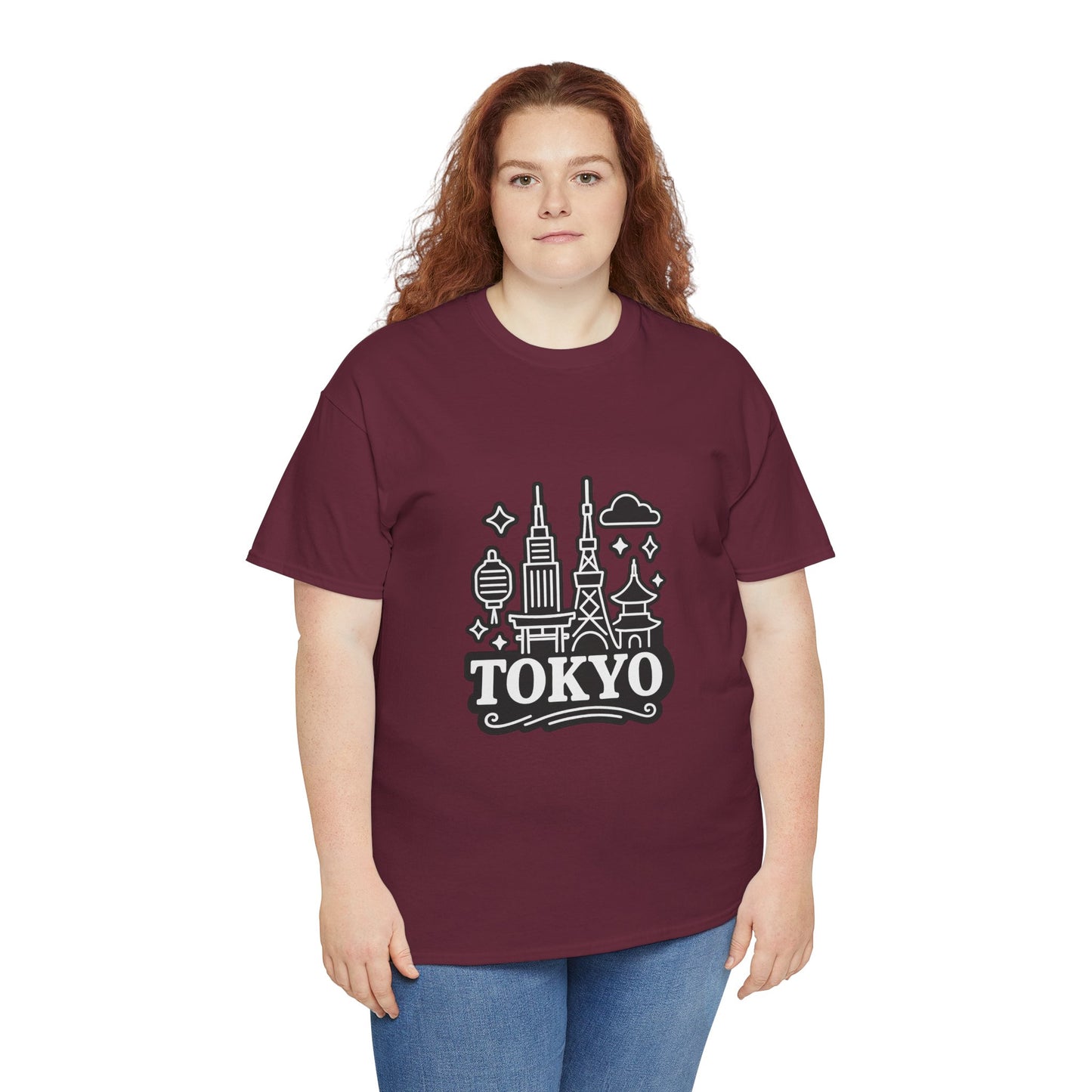 Tokyo Cityscape Unisex Heavy Cotton Tee, Graphic Tee, Travel T-Shirt, Urban Outfit, Gift for Travelers, Tokyo Lover Apparel
