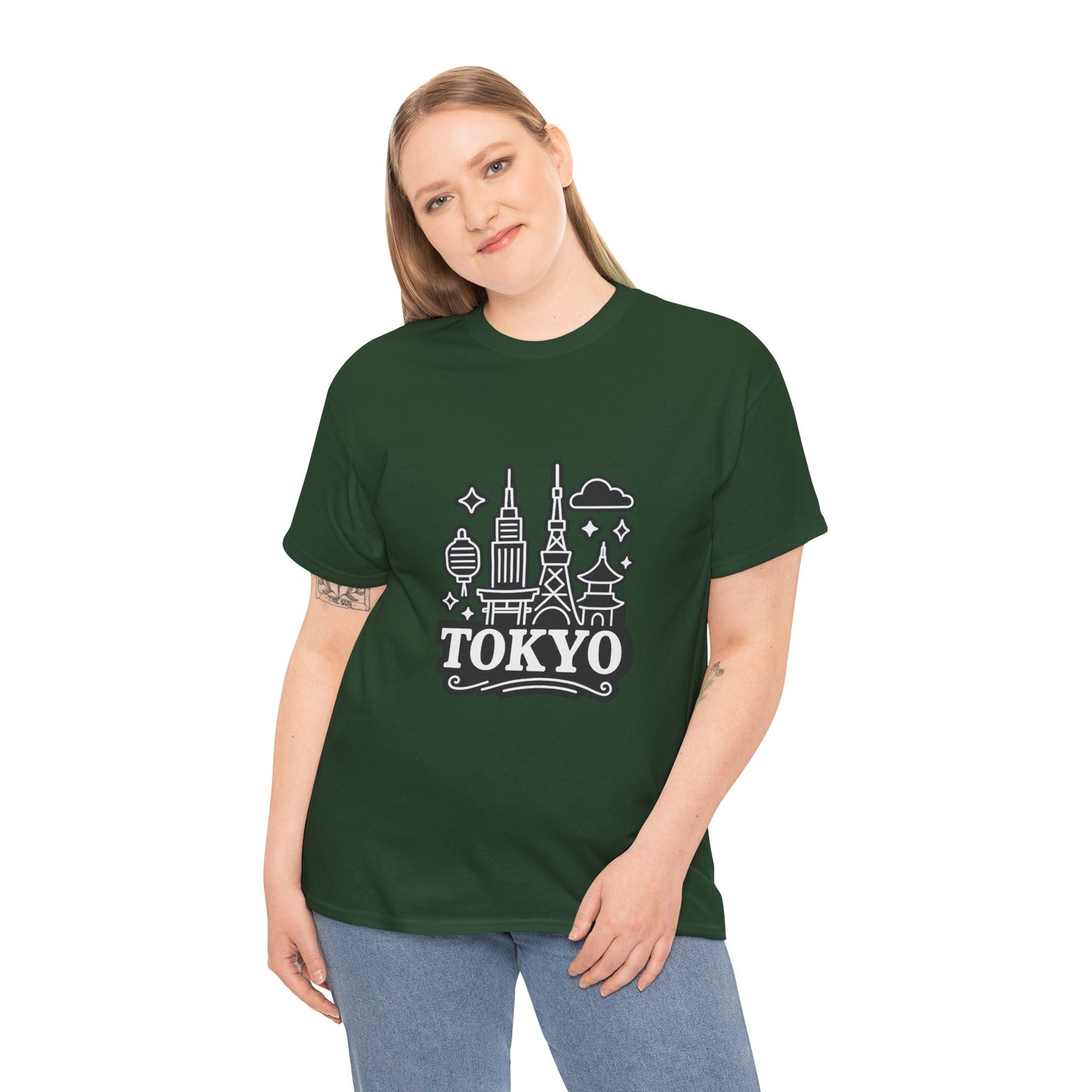 Tokyo Cityscape Unisex Heavy Cotton Tee, Graphic Tee, Travel T-Shirt, Urban Outfit, Gift for Travelers, Tokyo Lover Apparel
