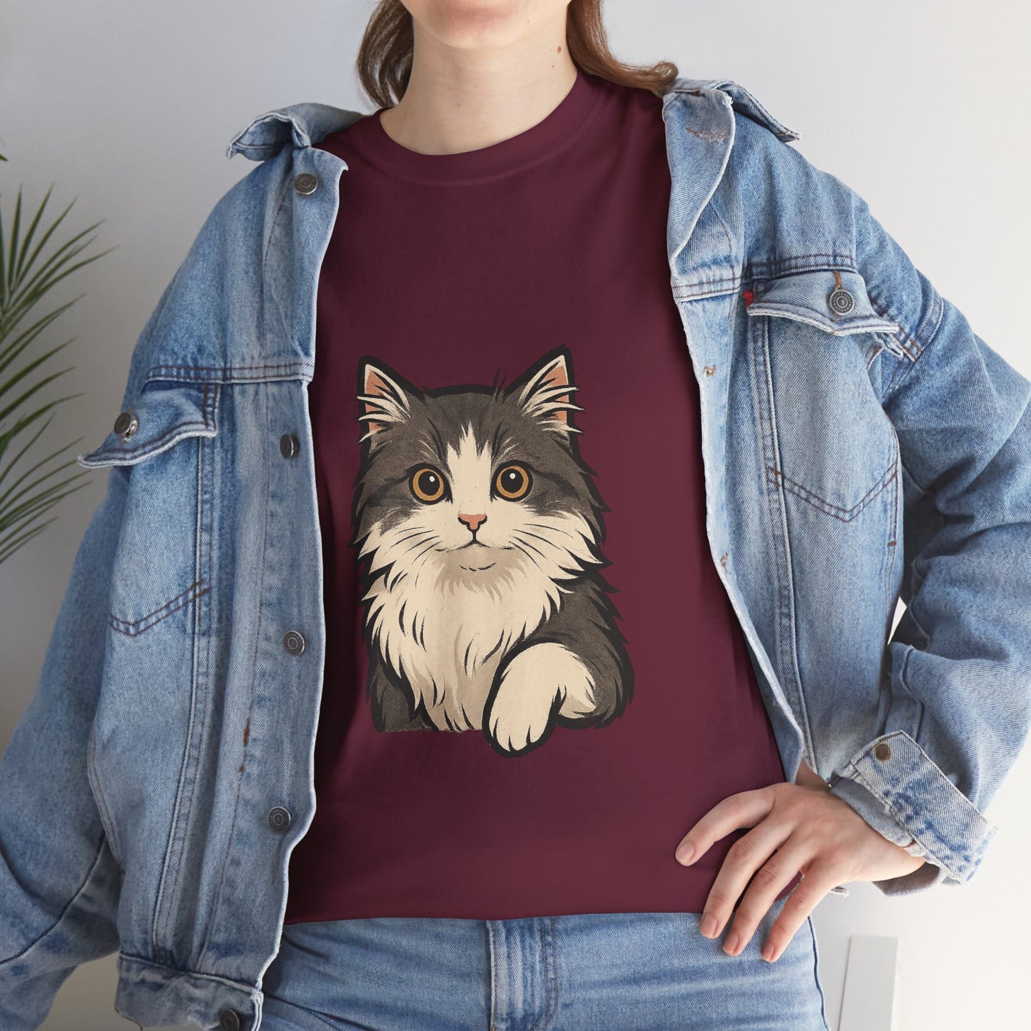 Cute Cat Unisex Heavy Cotton Tee, Animal Lover Gift, Pet Owner Shirt, Cat Lover Apparel, Animal Themed Tee, Casual Everyday Wear