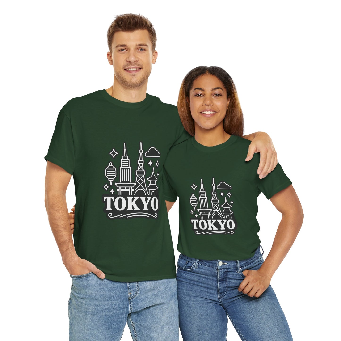 Tokyo Cityscape Unisex Heavy Cotton Tee, Graphic Tee, Travel T-Shirt, Urban Outfit, Gift for Travelers, Tokyo Lover Apparel