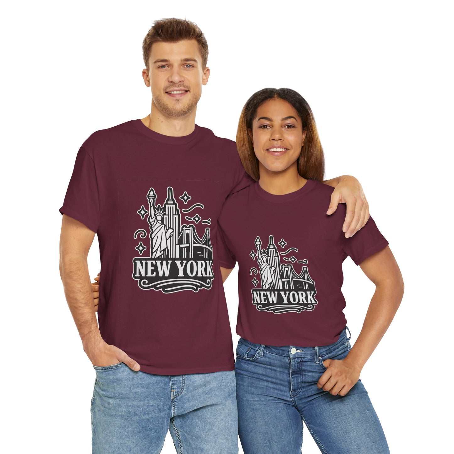 New York Skyline Unisex Heavy Cotton Tee, NYC T-Shirt, Travel Souvenir Shirt, Gift for New Yorkers, Cityscape Apparel