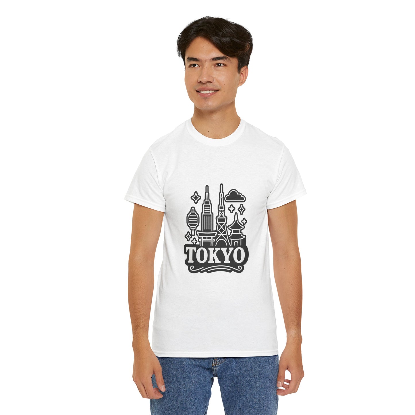 Tokyo Cityscape Unisex Heavy Cotton Tee, Graphic Tee, Travel T-Shirt, Urban Outfit, Gift for Travelers, Tokyo Lover Apparel