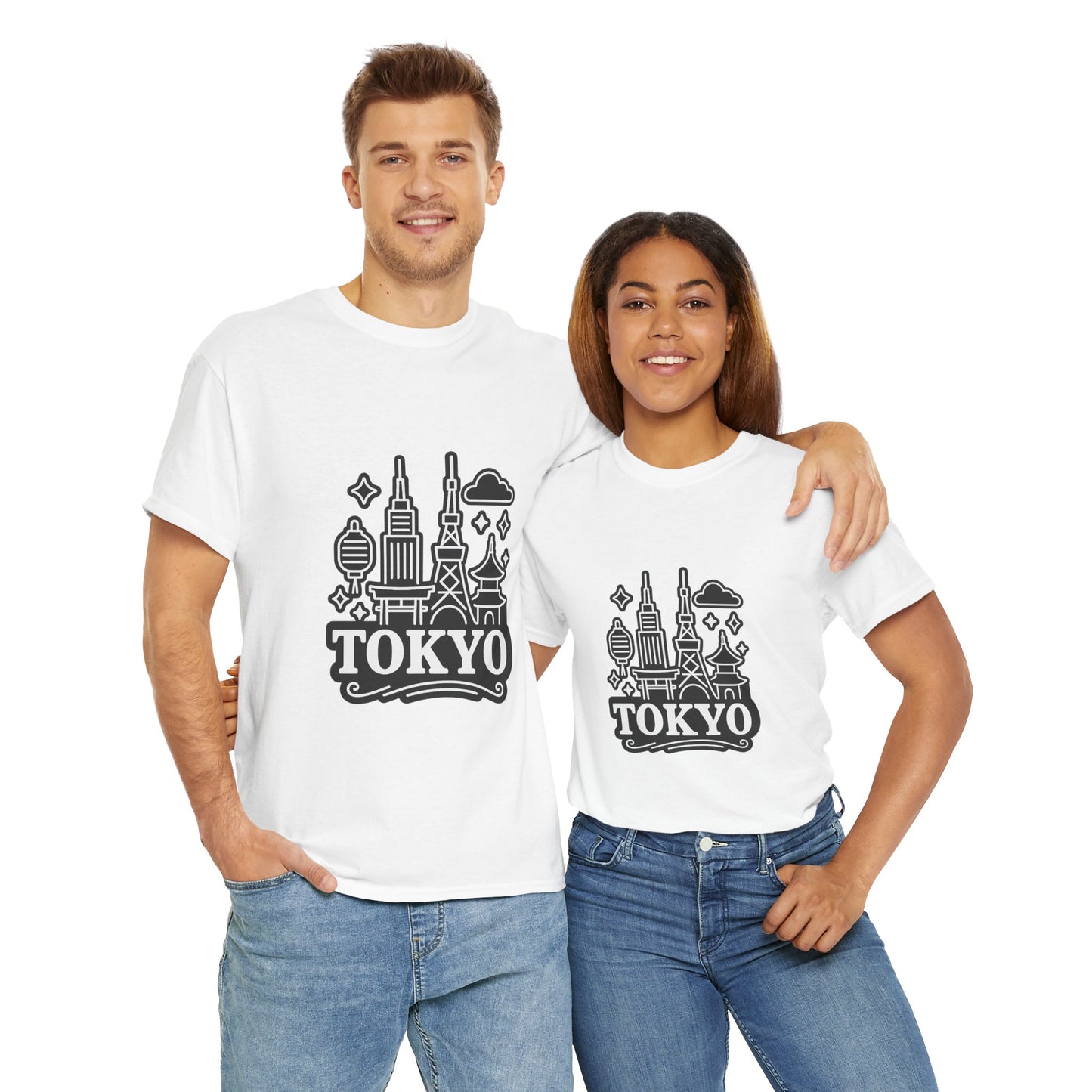 Tokyo Cityscape Unisex Heavy Cotton Tee, Graphic Tee, Travel T-Shirt, Urban Outfit, Gift for Travelers, Tokyo Lover Apparel