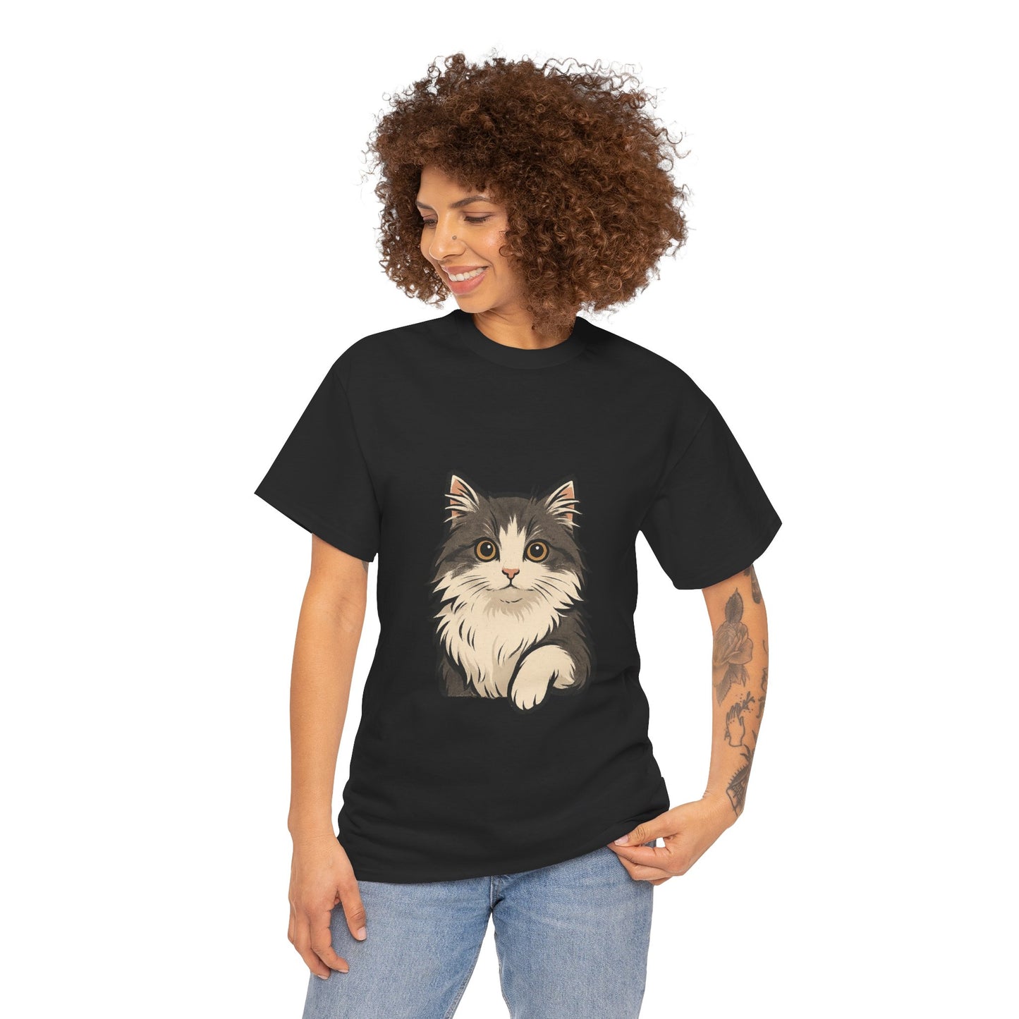 Cute Cat Unisex Heavy Cotton Tee, Animal Lover Gift, Pet Owner Shirt, Cat Lover Apparel, Animal Themed Tee, Casual Everyday Wear