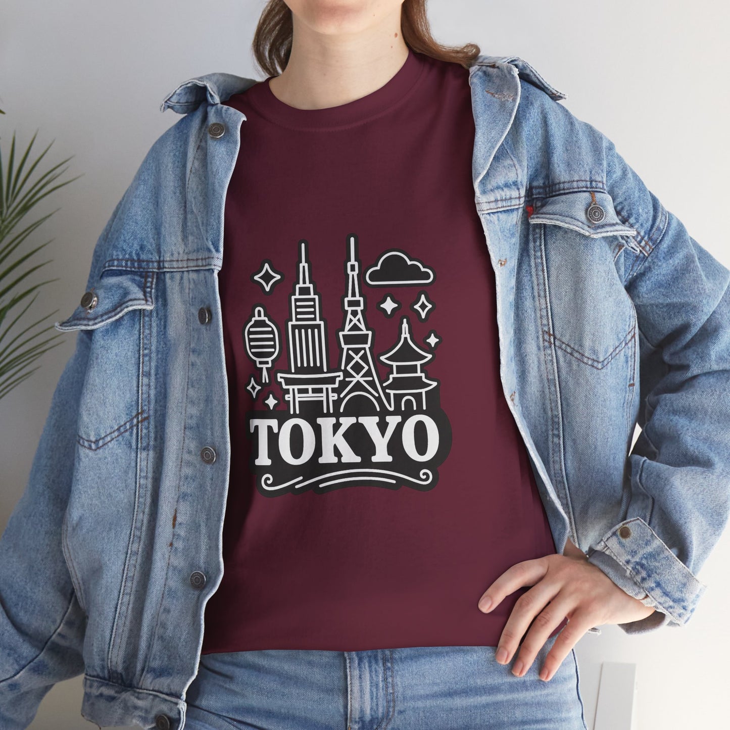 Tokyo Cityscape Unisex Heavy Cotton Tee, Graphic Tee, Travel T-Shirt, Urban Outfit, Gift for Travelers, Tokyo Lover Apparel