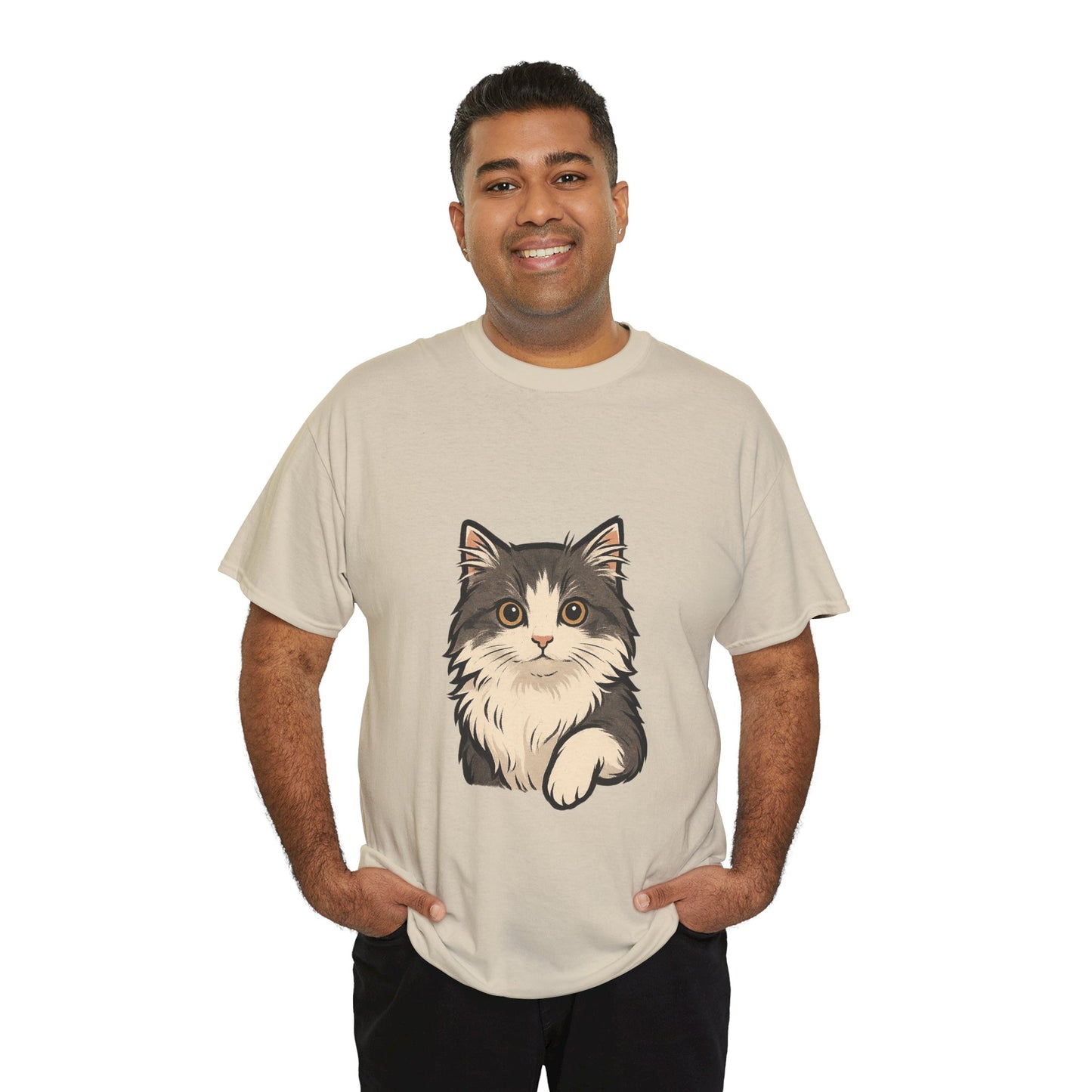 Cute Cat Unisex Heavy Cotton Tee, Animal Lover Gift, Pet Owner Shirt, Cat Lover Apparel, Animal Themed Tee, Casual Everyday Wear