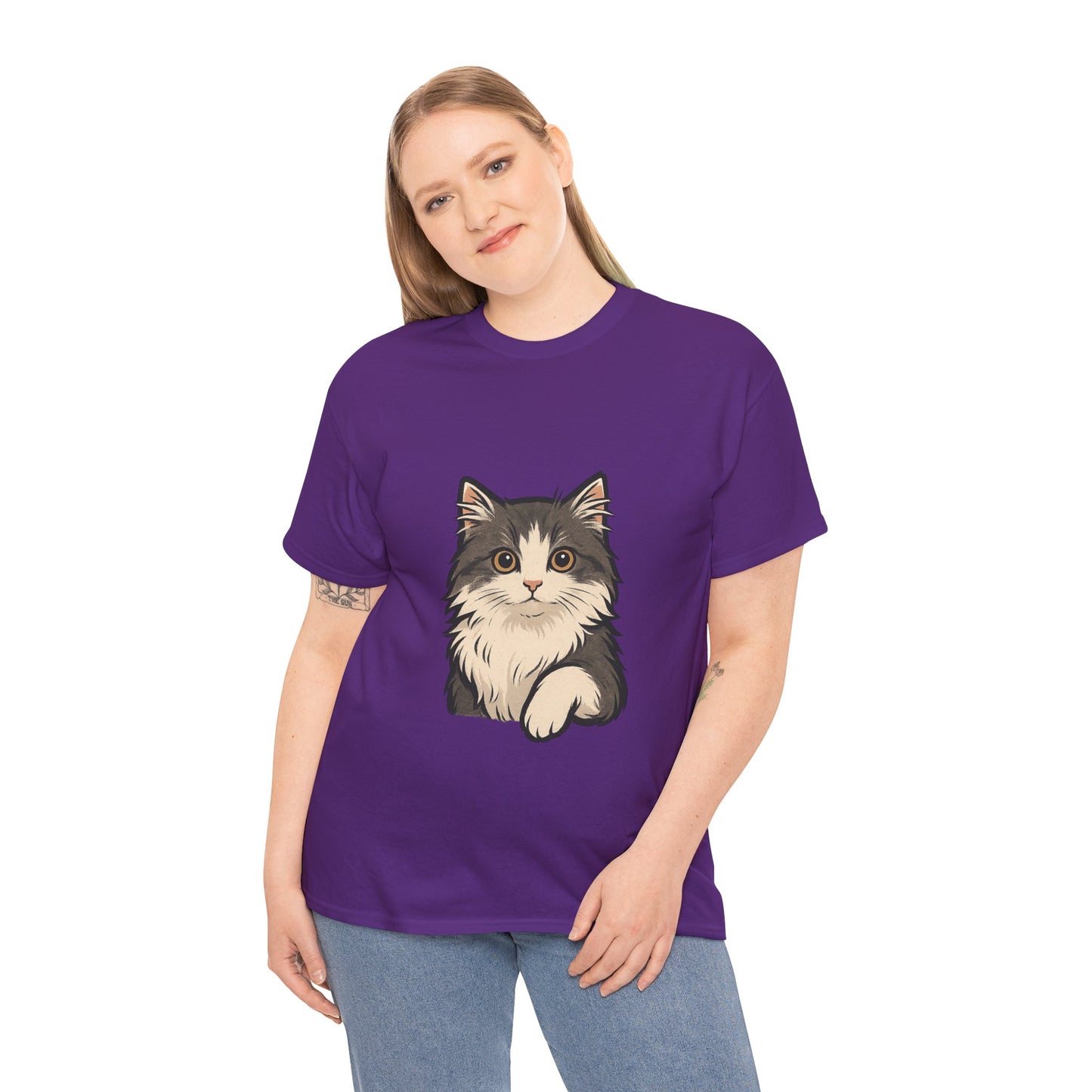 Cute Cat Unisex Heavy Cotton Tee, Animal Lover Gift, Pet Owner Shirt, Cat Lover Apparel, Animal Themed Tee, Casual Everyday Wear