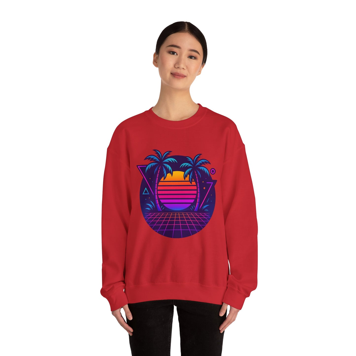 Retro Sunset Palm Trees Crewneck Sweatshirt | Cozy Unisex Fashion | Perfect for Summer Nights, Beach Days, Gifts, Casual Wear
