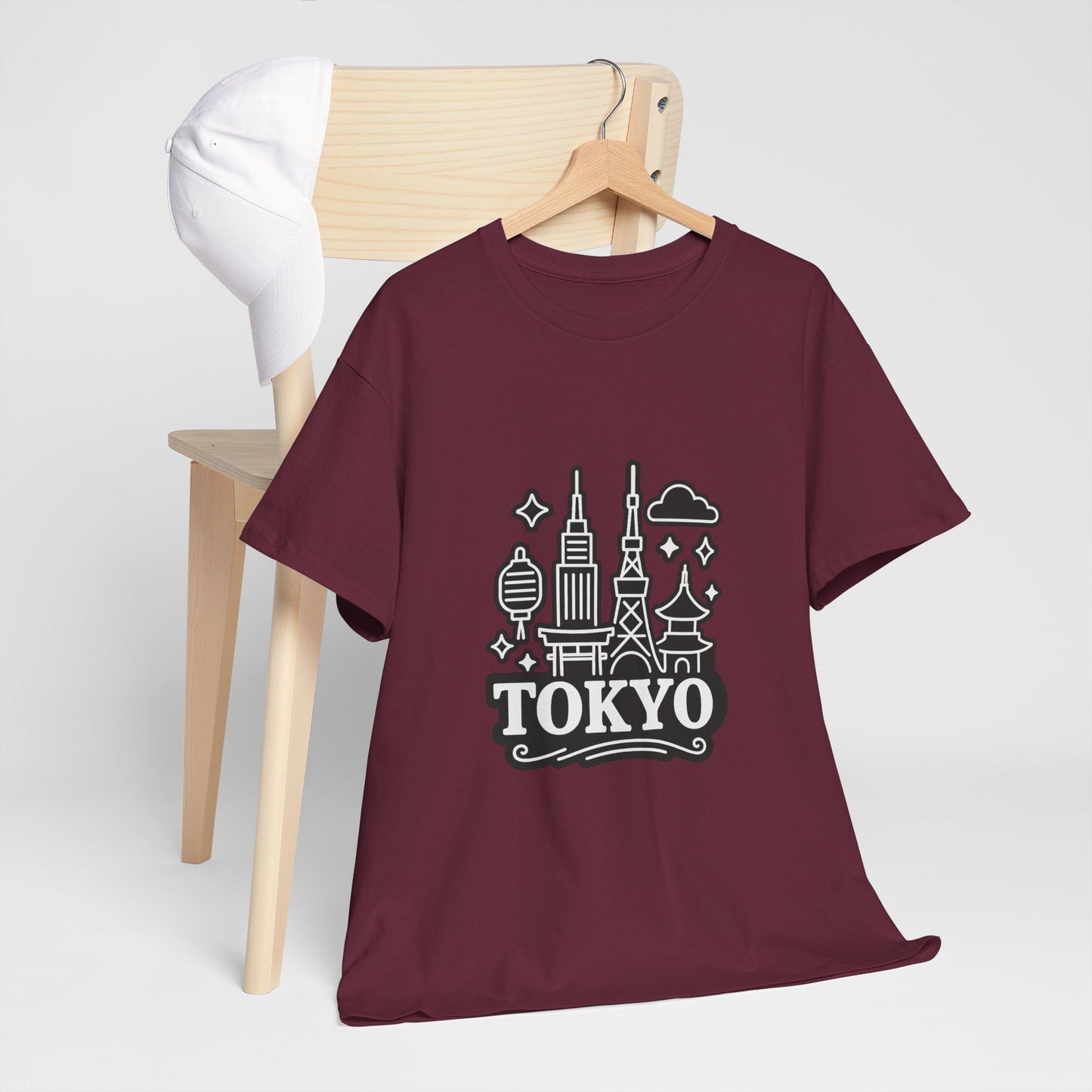 Tokyo Cityscape Unisex Heavy Cotton Tee, Graphic Tee, Travel T-Shirt, Urban Outfit, Gift for Travelers, Tokyo Lover Apparel