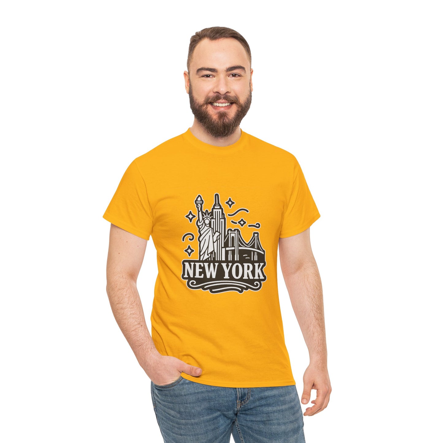 New York Skyline Unisex Heavy Cotton Tee, NYC T-Shirt, Travel Souvenir Shirt, Gift for New Yorkers, Cityscape Apparel