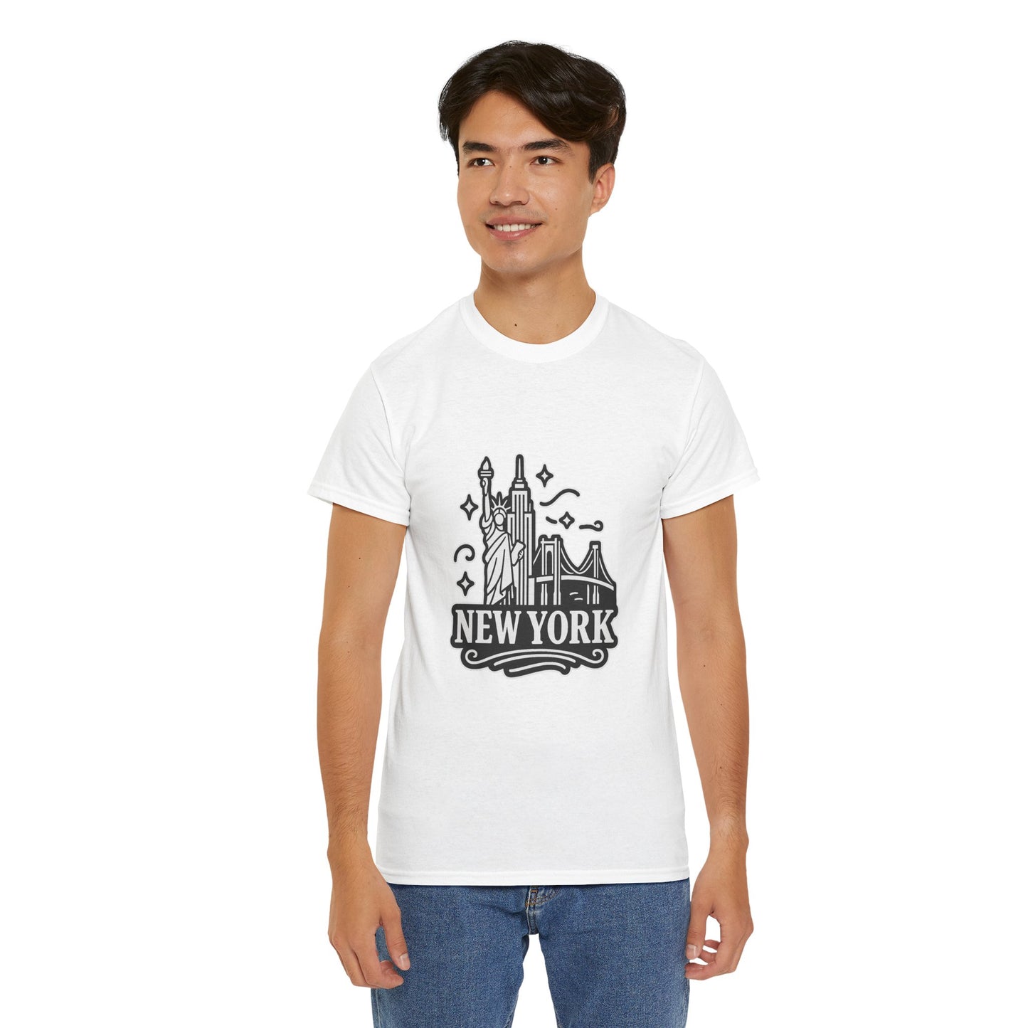 New York Skyline Unisex Heavy Cotton Tee, NYC T-Shirt, Travel Souvenir Shirt, Gift for New Yorkers, Cityscape Apparel