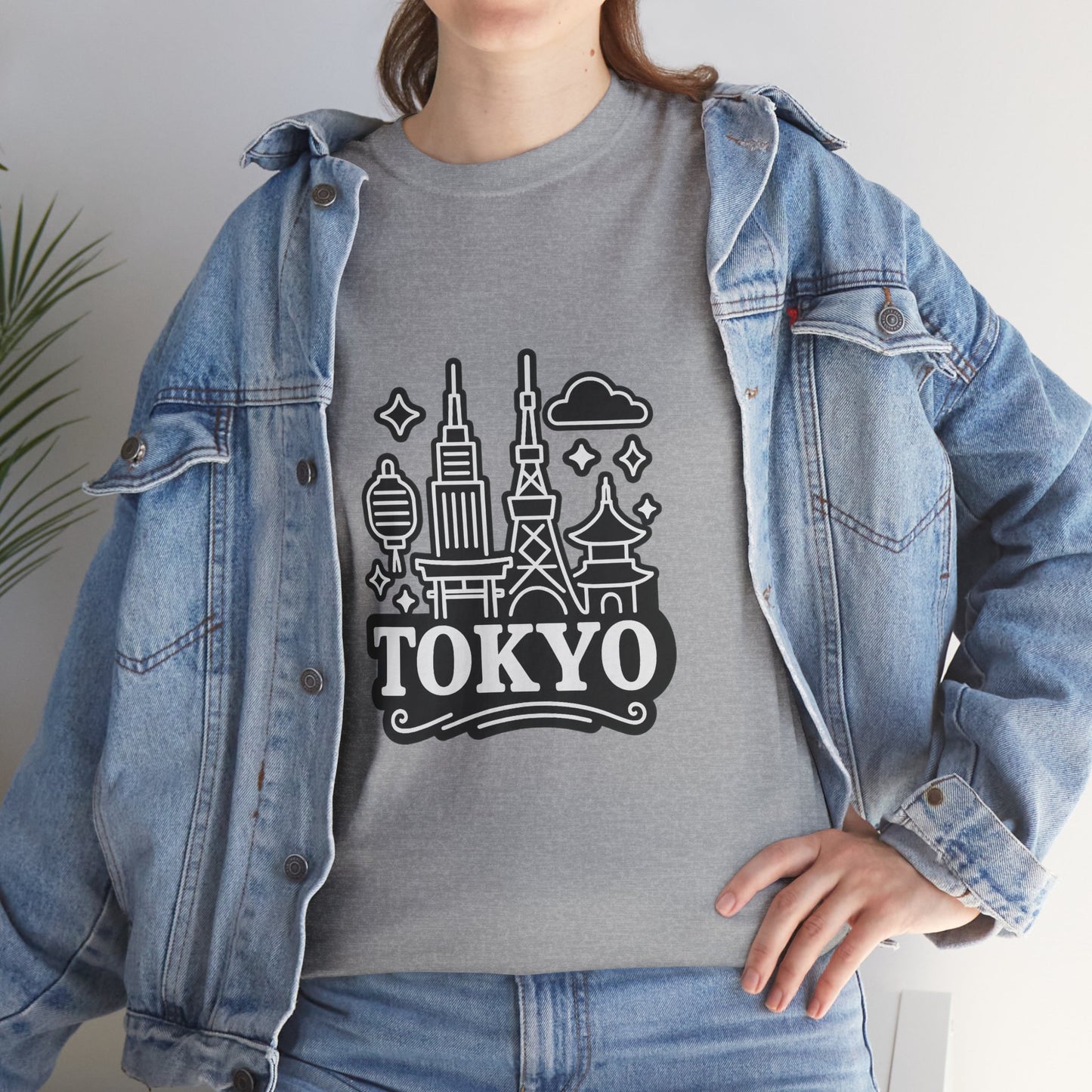 Tokyo Cityscape Unisex Heavy Cotton Tee, Graphic Tee, Travel T-Shirt, Urban Outfit, Gift for Travelers, Tokyo Lover Apparel