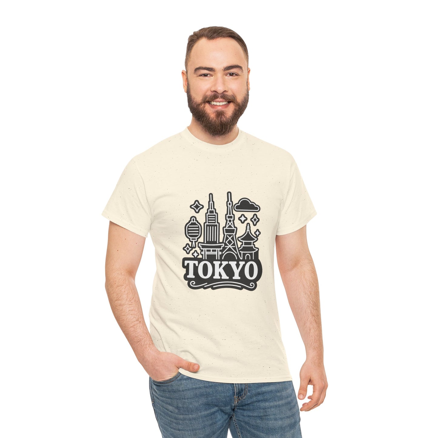 Tokyo Cityscape Unisex Heavy Cotton Tee, Graphic Tee, Travel T-Shirt, Urban Outfit, Gift for Travelers, Tokyo Lover Apparel