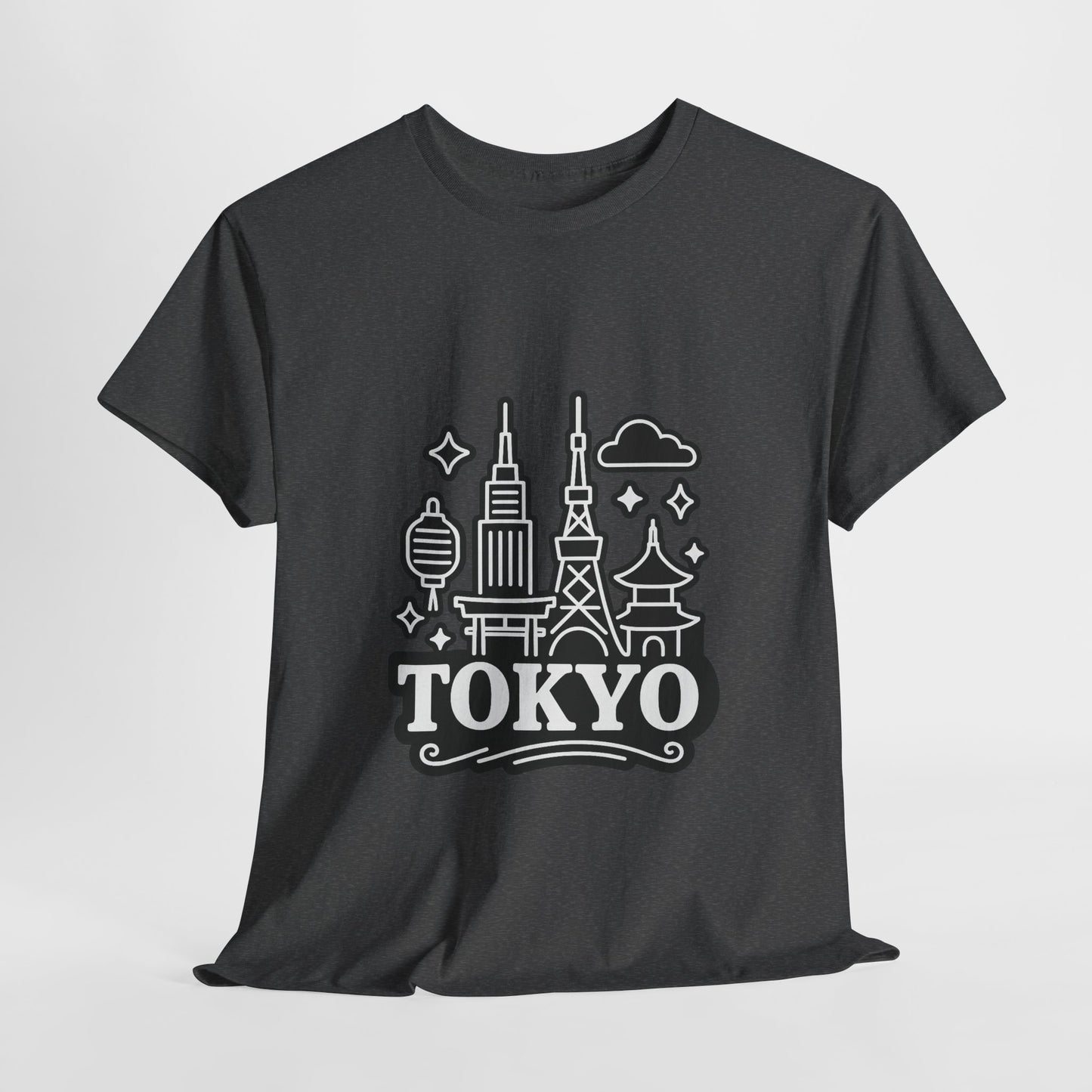 Tokyo Cityscape Unisex Heavy Cotton Tee, Graphic Tee, Travel T-Shirt, Urban Outfit, Gift for Travelers, Tokyo Lover Apparel