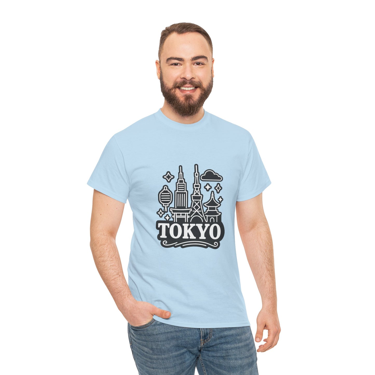 Tokyo Cityscape Unisex Heavy Cotton Tee, Graphic Tee, Travel T-Shirt, Urban Outfit, Gift for Travelers, Tokyo Lover Apparel