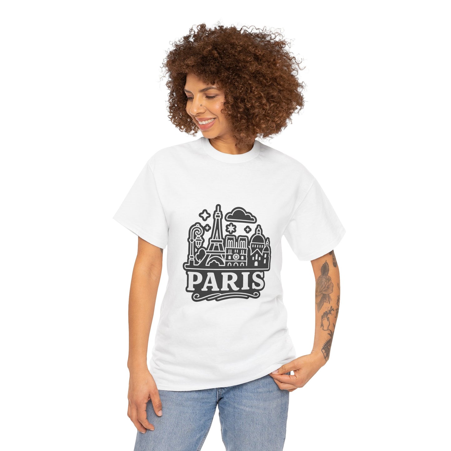 Paris-Themed Unisex Heavy Cotton Tee | Travel Gift, Casual Wear, Souvenir Shirt, Vacation Apparel, Paris Lover's Tee