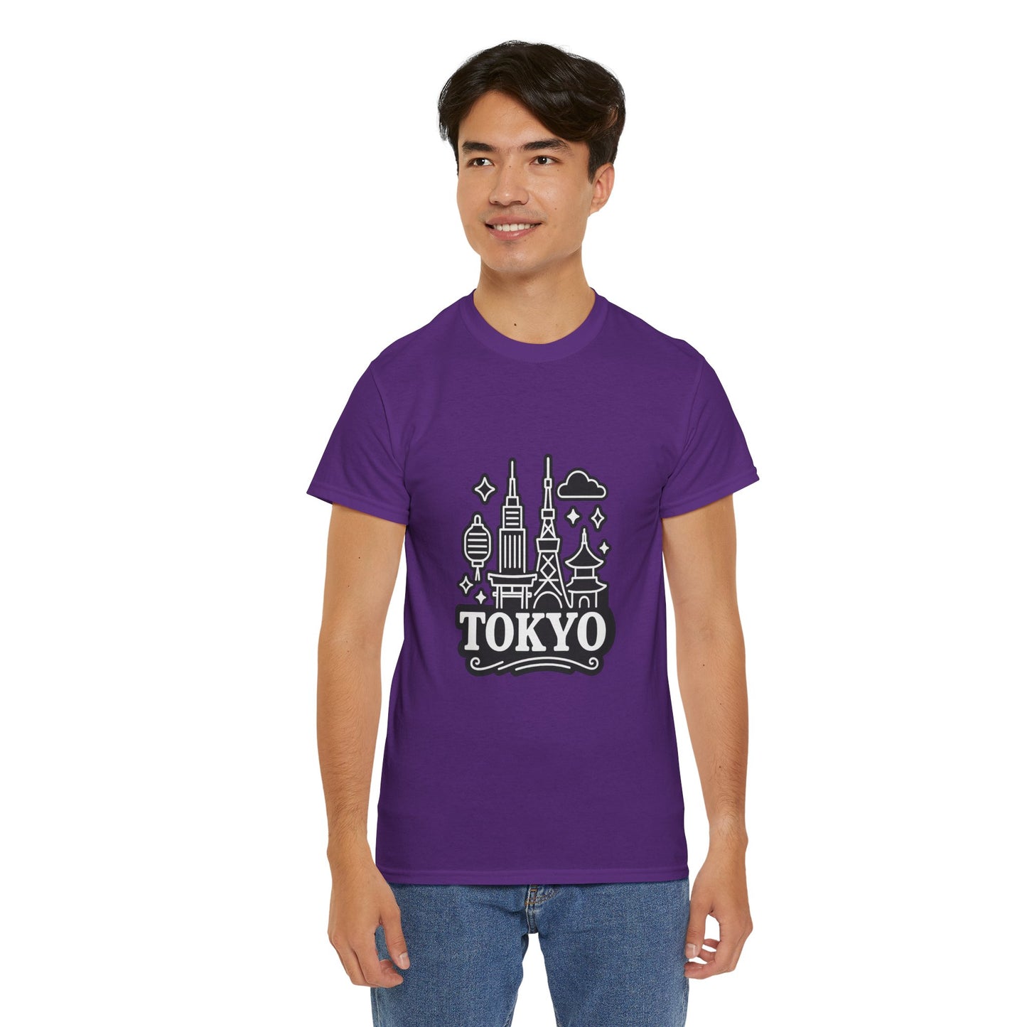Tokyo Cityscape Unisex Heavy Cotton Tee, Graphic Tee, Travel T-Shirt, Urban Outfit, Gift for Travelers, Tokyo Lover Apparel
