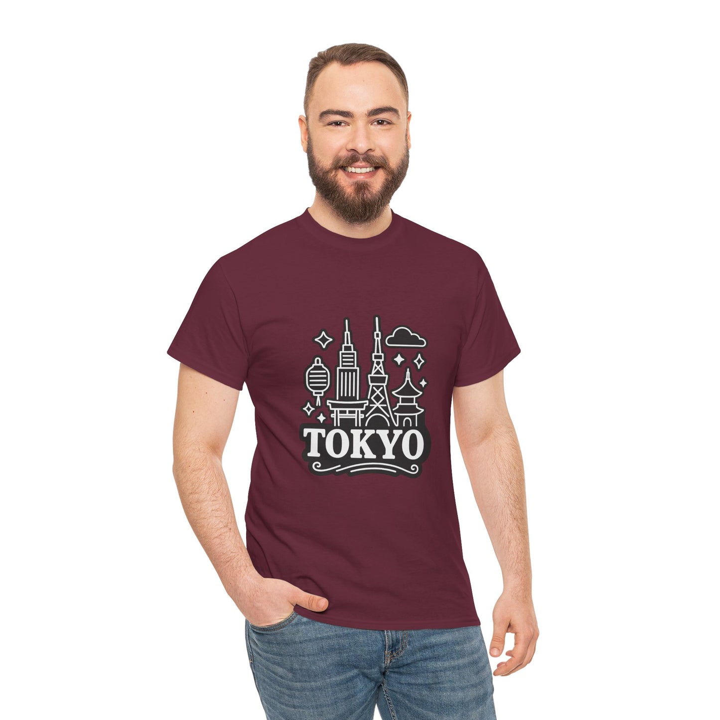 Tokyo Cityscape Unisex Heavy Cotton Tee, Graphic Tee, Travel T-Shirt, Urban Outfit, Gift for Travelers, Tokyo Lover Apparel