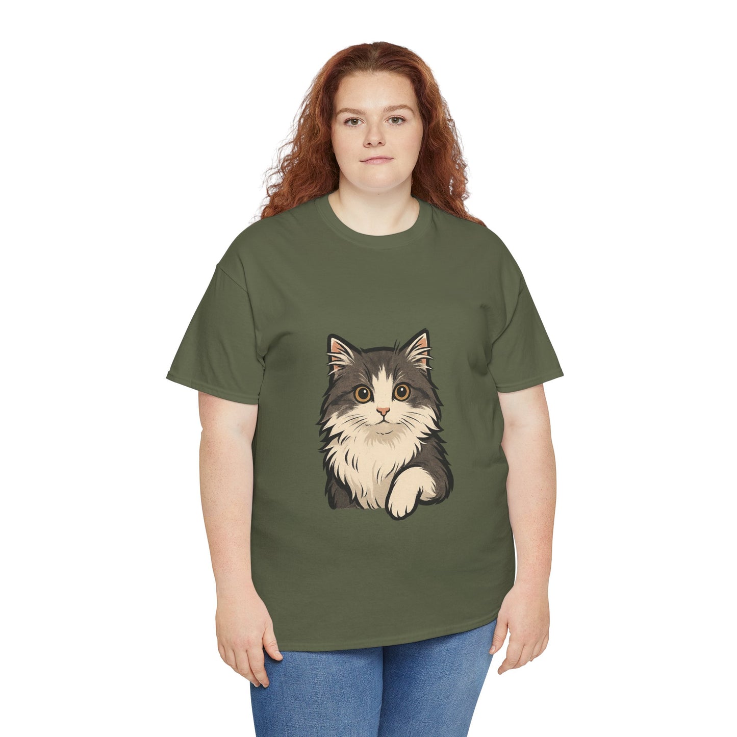 Cute Cat Unisex Heavy Cotton Tee, Animal Lover Gift, Pet Owner Shirt, Cat Lover Apparel, Animal Themed Tee, Casual Everyday Wear