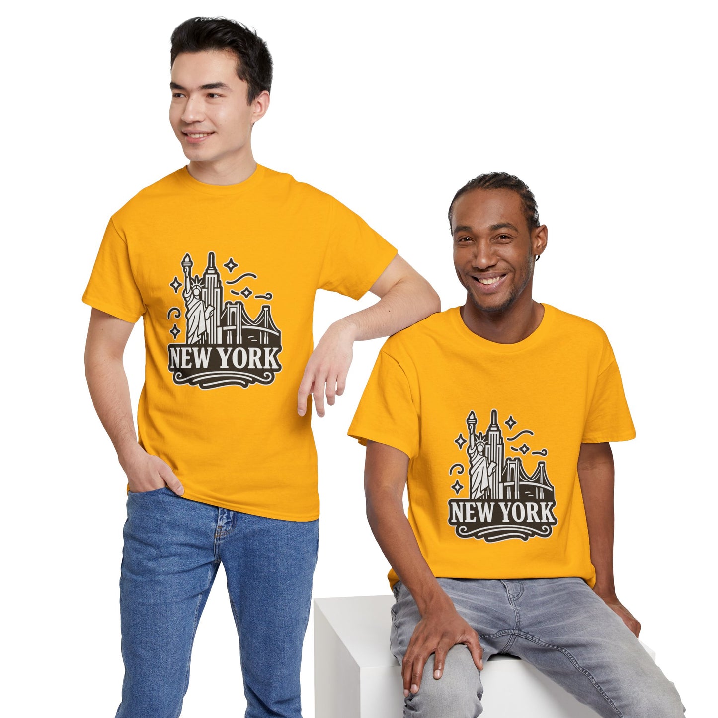 New York Skyline Unisex Heavy Cotton Tee, NYC T-Shirt, Travel Souvenir Shirt, Gift for New Yorkers, Cityscape Apparel