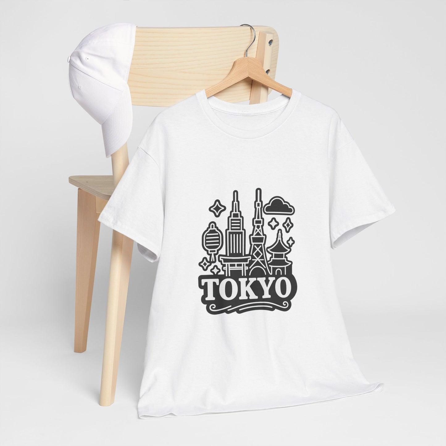 Tokyo Cityscape Unisex Heavy Cotton Tee, Graphic Tee, Travel T-Shirt, Urban Outfit, Gift for Travelers, Tokyo Lover Apparel