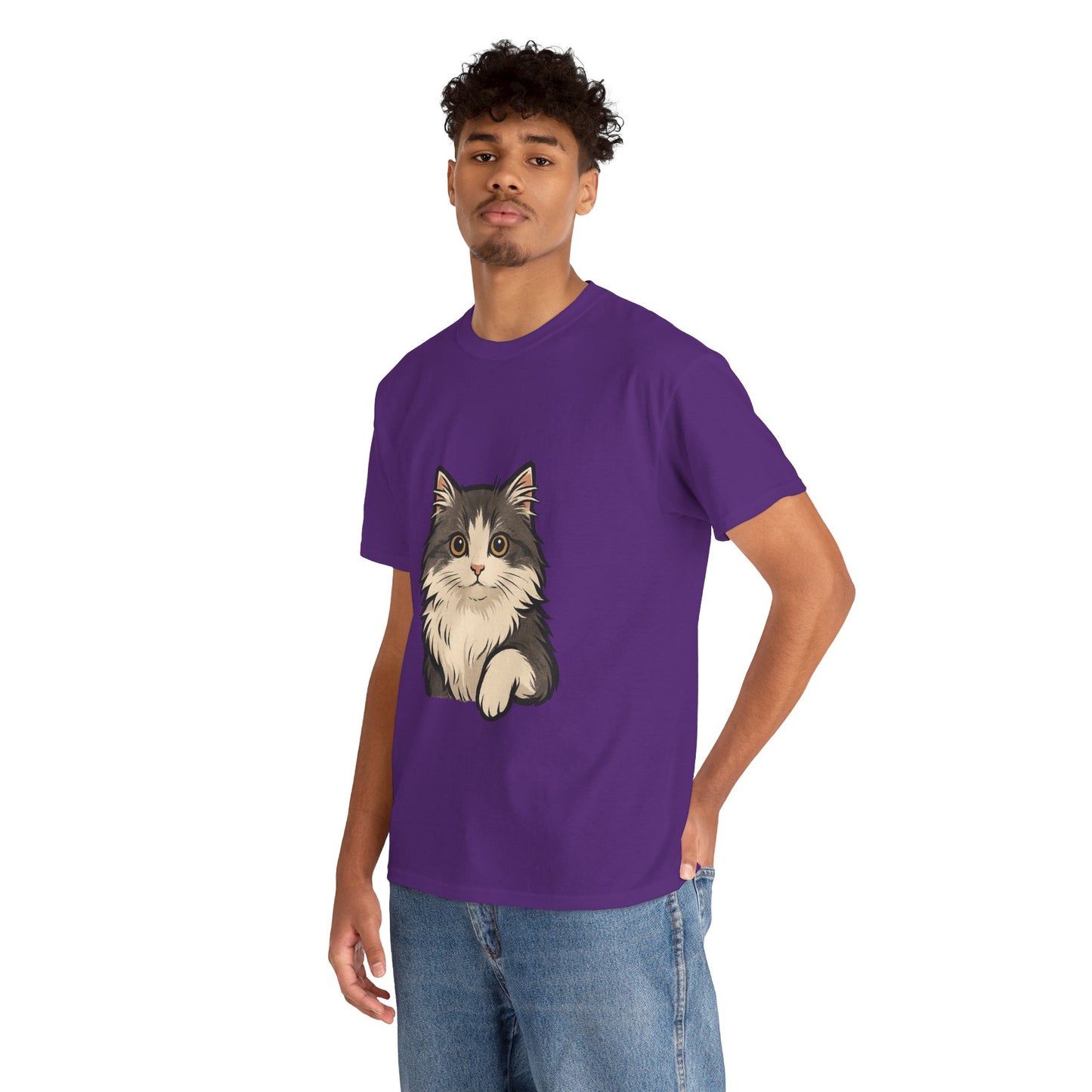 Cute Cat Unisex Heavy Cotton Tee, Animal Lover Gift, Pet Owner Shirt, Cat Lover Apparel, Animal Themed Tee, Casual Everyday Wear