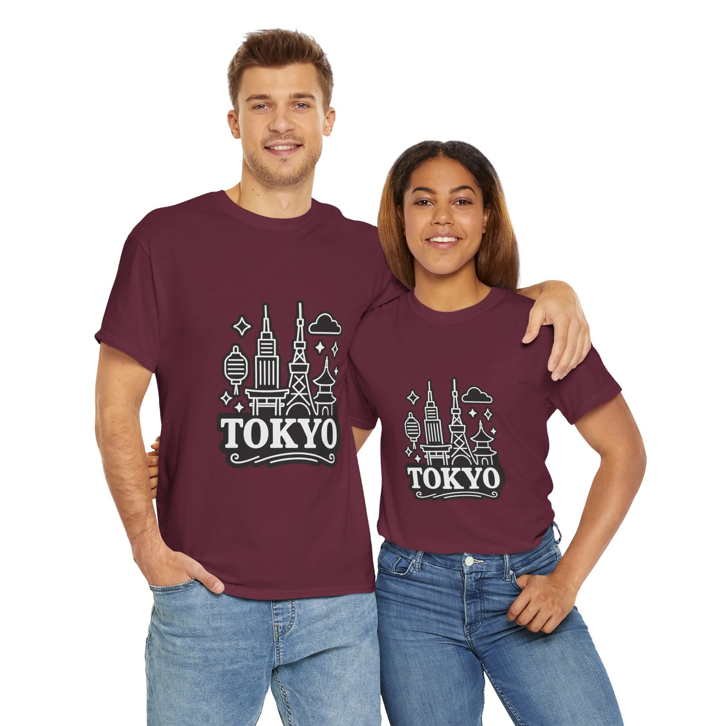 Tokyo Cityscape Unisex Heavy Cotton Tee, Graphic Tee, Travel T-Shirt, Urban Outfit, Gift for Travelers, Tokyo Lover Apparel