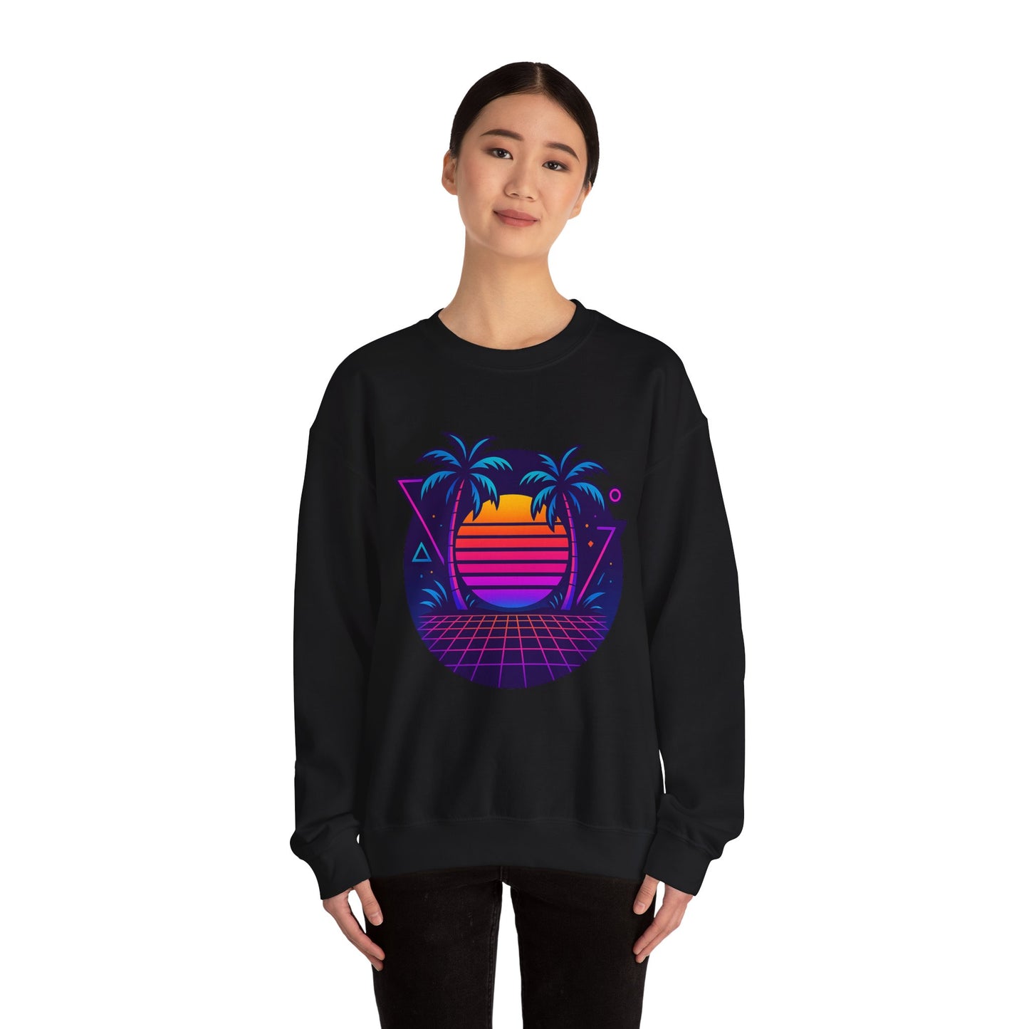 Retro Sunset Palm Trees Crewneck Sweatshirt | Cozy Unisex Fashion | Perfect for Summer Nights, Beach Days, Gifts, Casual Wear