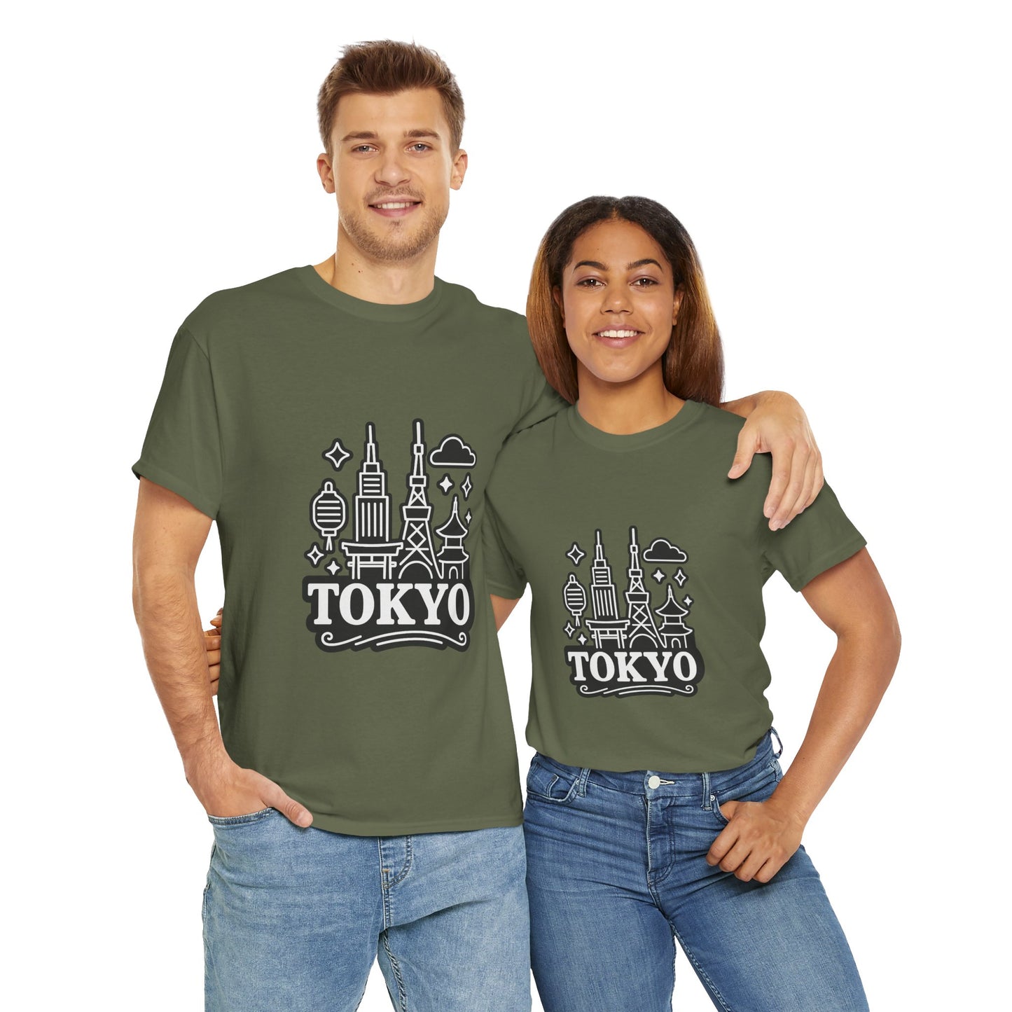 Tokyo Cityscape Unisex Heavy Cotton Tee, Graphic Tee, Travel T-Shirt, Urban Outfit, Gift for Travelers, Tokyo Lover Apparel