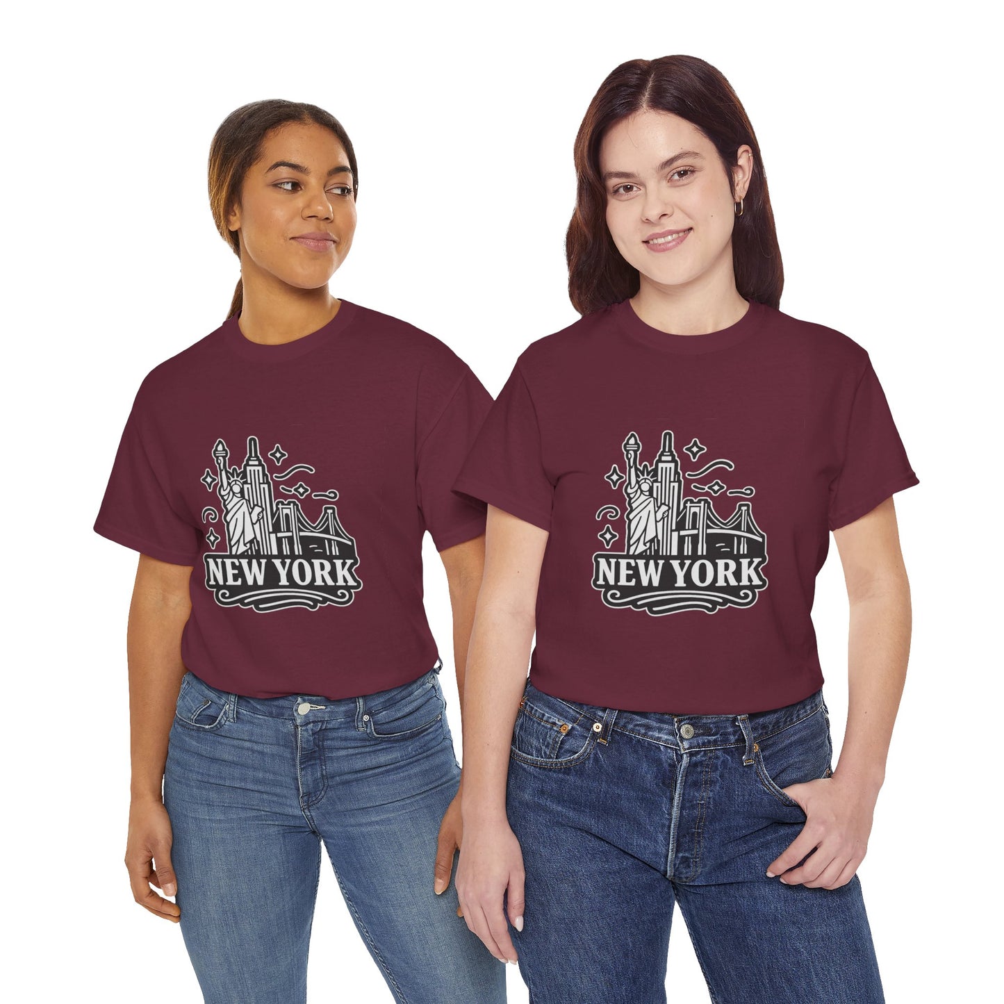 New York Skyline Unisex Heavy Cotton Tee, NYC T-Shirt, Travel Souvenir Shirt, Gift for New Yorkers, Cityscape Apparel