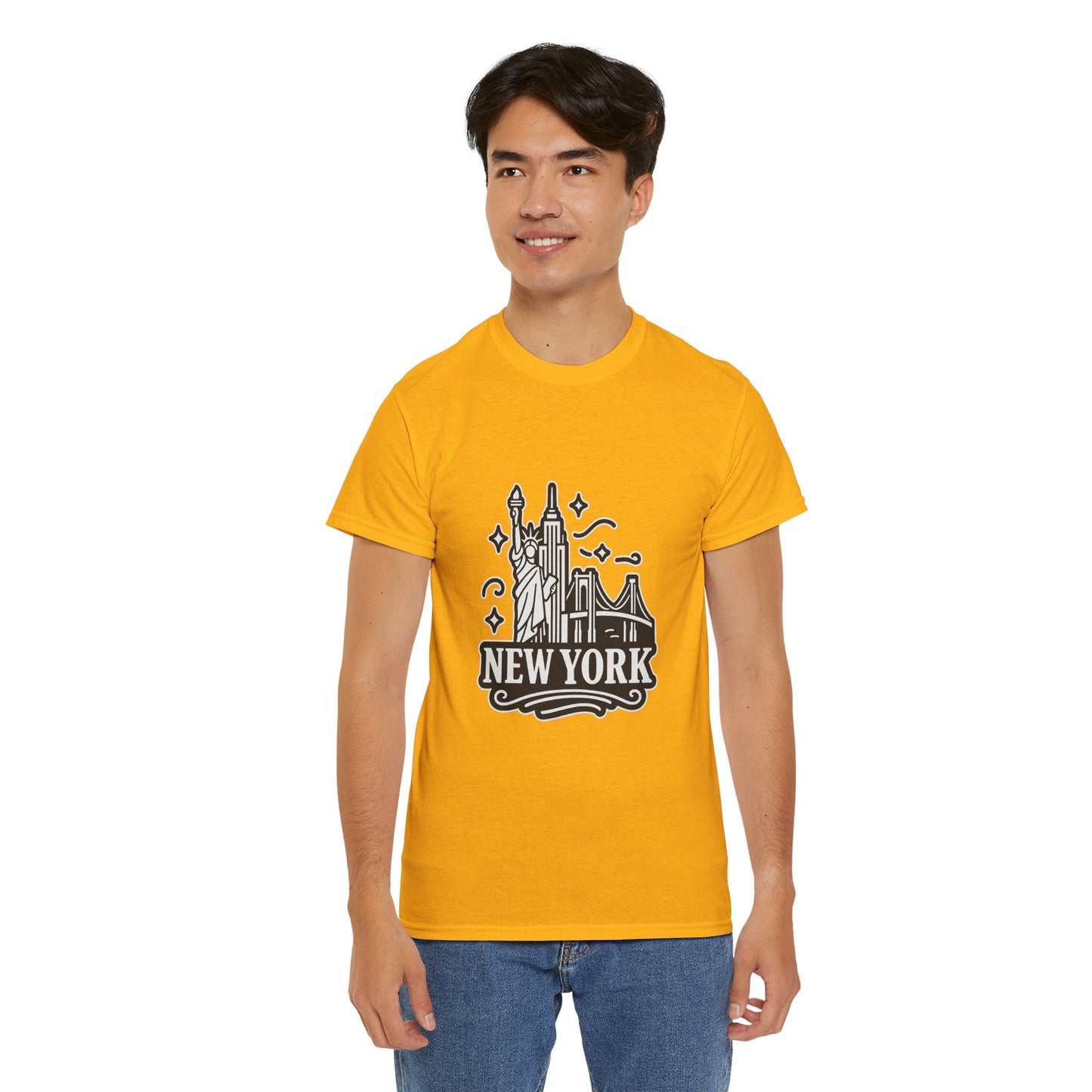 New York Skyline Unisex Heavy Cotton Tee, NYC T-Shirt, Travel Souvenir Shirt, Gift for New Yorkers, Cityscape Apparel