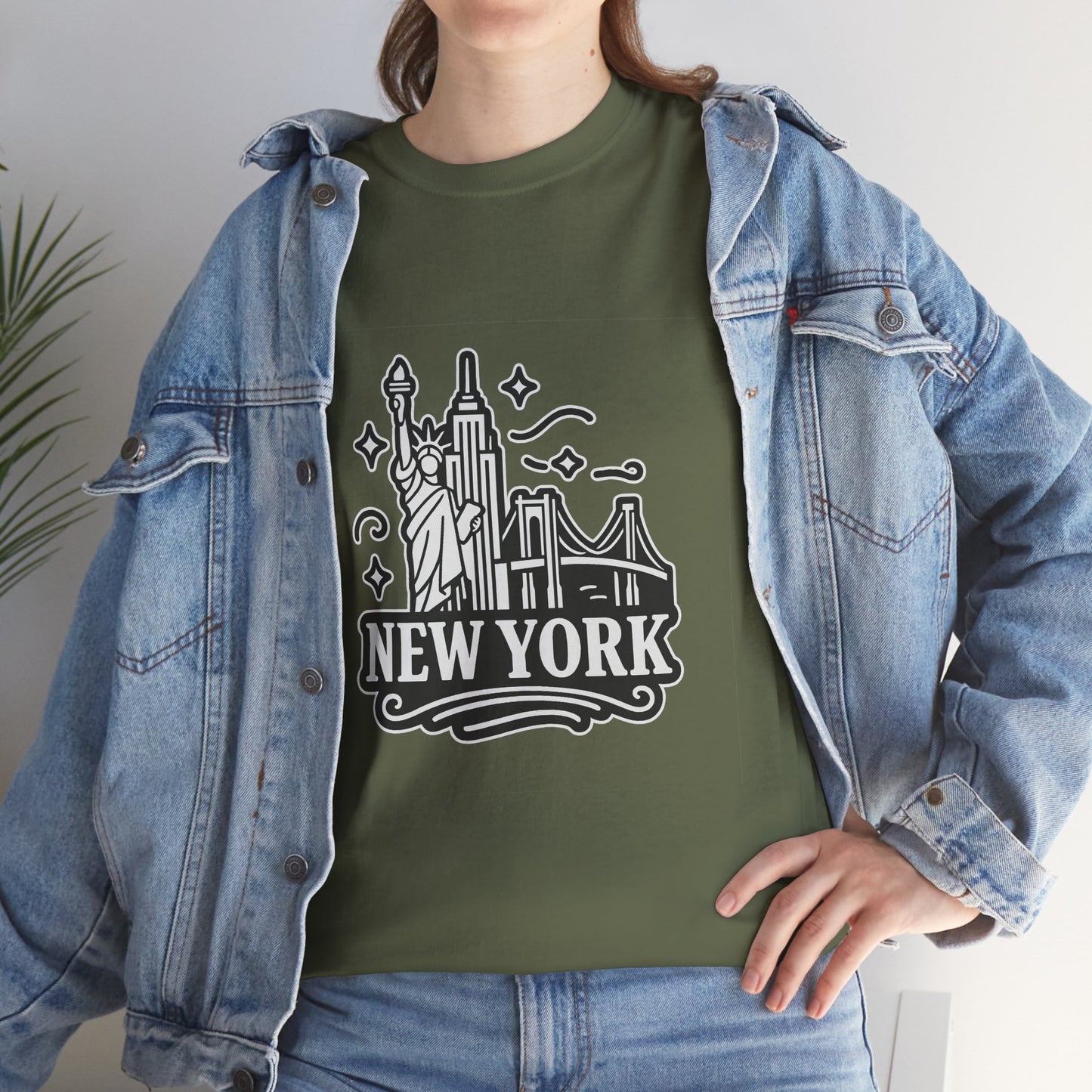 New York Skyline Unisex Heavy Cotton Tee, NYC T-Shirt, Travel Souvenir Shirt, Gift for New Yorkers, Cityscape Apparel