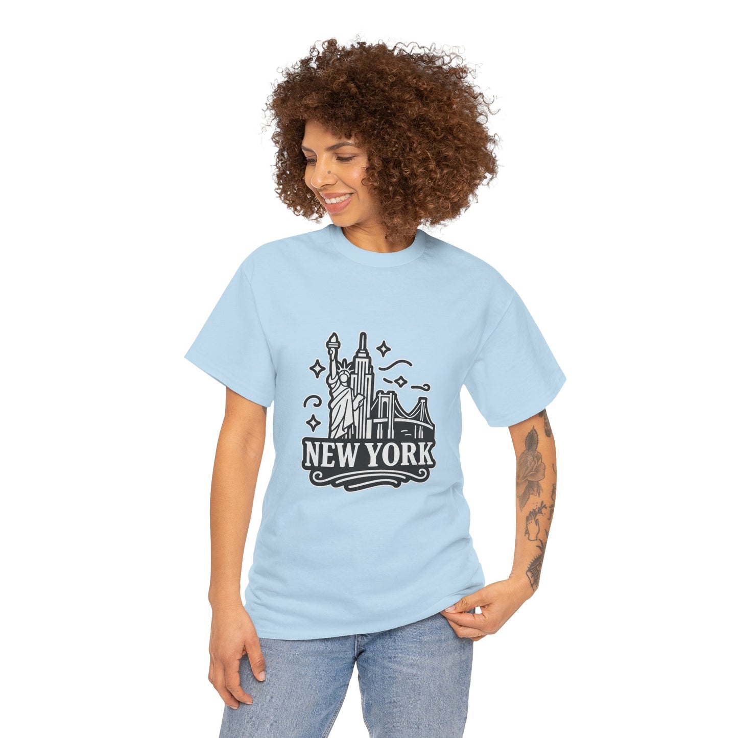New York Skyline Unisex Heavy Cotton Tee, NYC T-Shirt, Travel Souvenir Shirt, Gift for New Yorkers, Cityscape Apparel