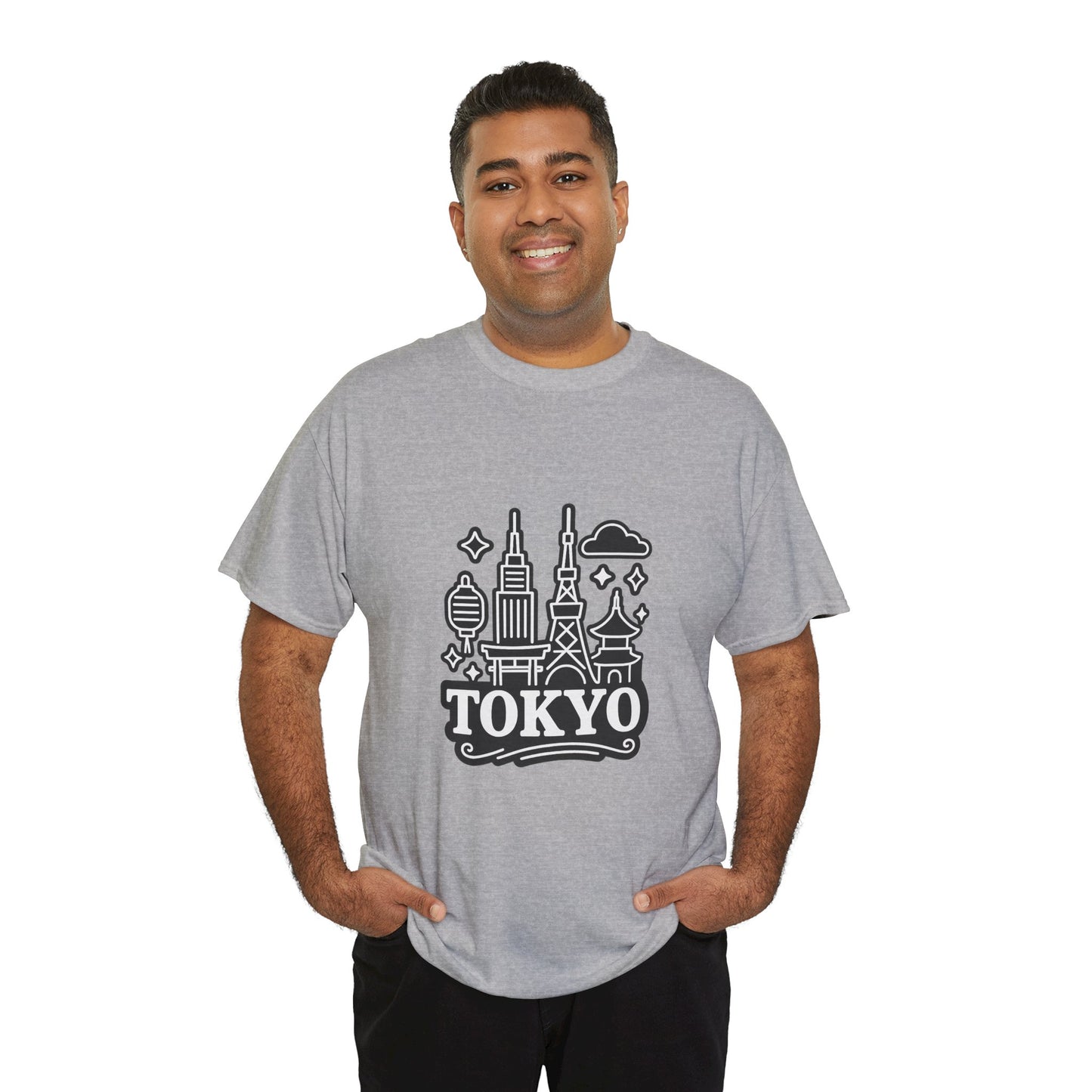 Tokyo Cityscape Unisex Heavy Cotton Tee, Graphic Tee, Travel T-Shirt, Urban Outfit, Gift for Travelers, Tokyo Lover Apparel