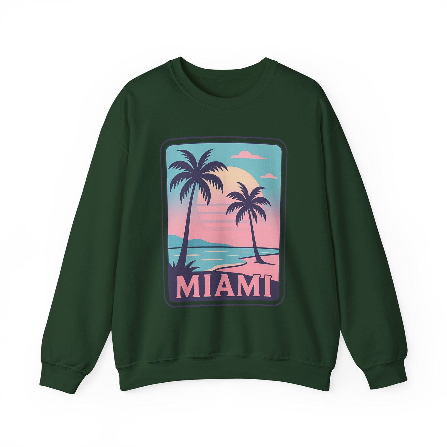 Miami Sunset Crewneck Sweatshirt, Unisex Sweatshirt, Beach Vibes Apparel, Vacation Wear, Gift for Miami Lovers