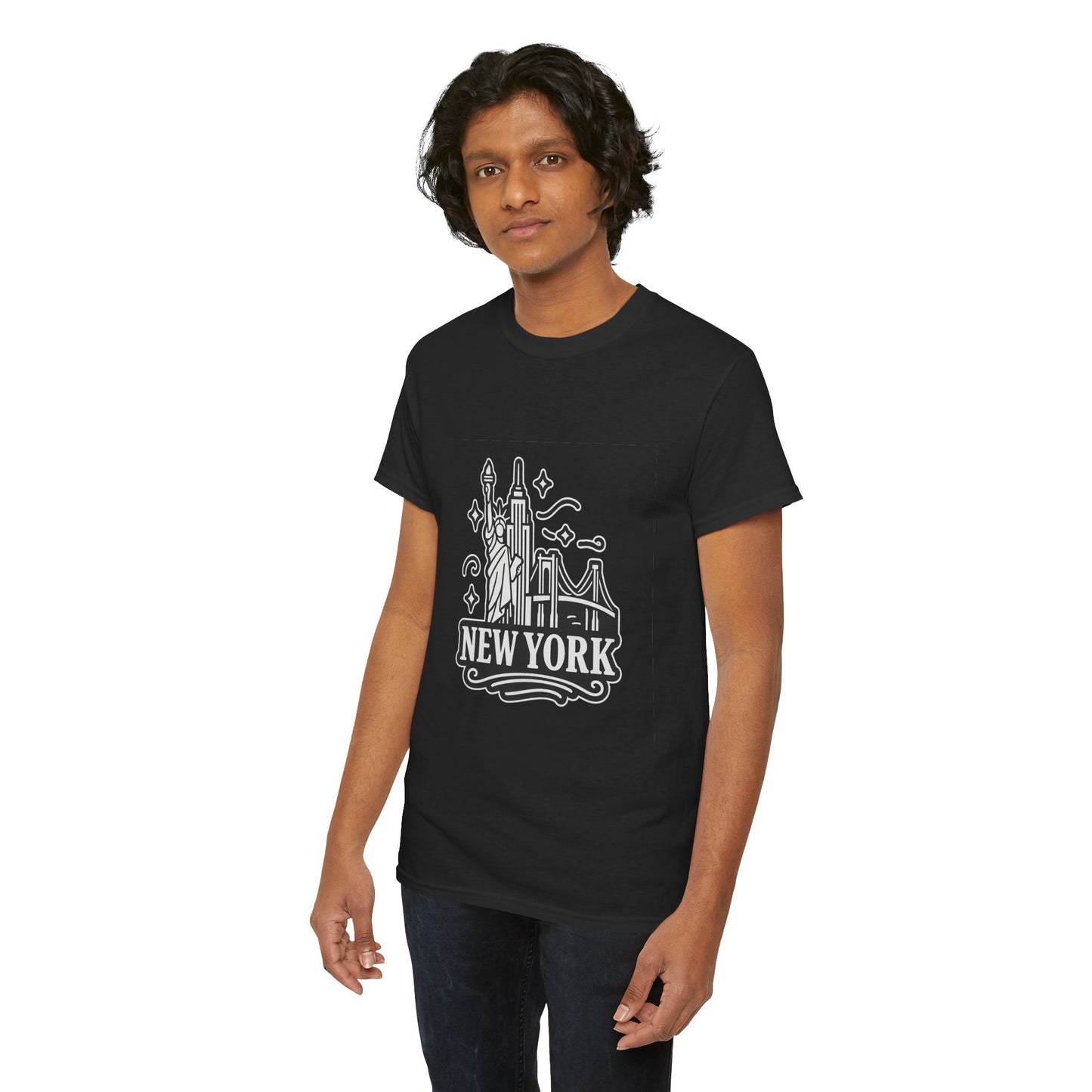 New York Skyline Unisex Heavy Cotton Tee, NYC T-Shirt, Travel Souvenir Shirt, Gift for New Yorkers, Cityscape Apparel