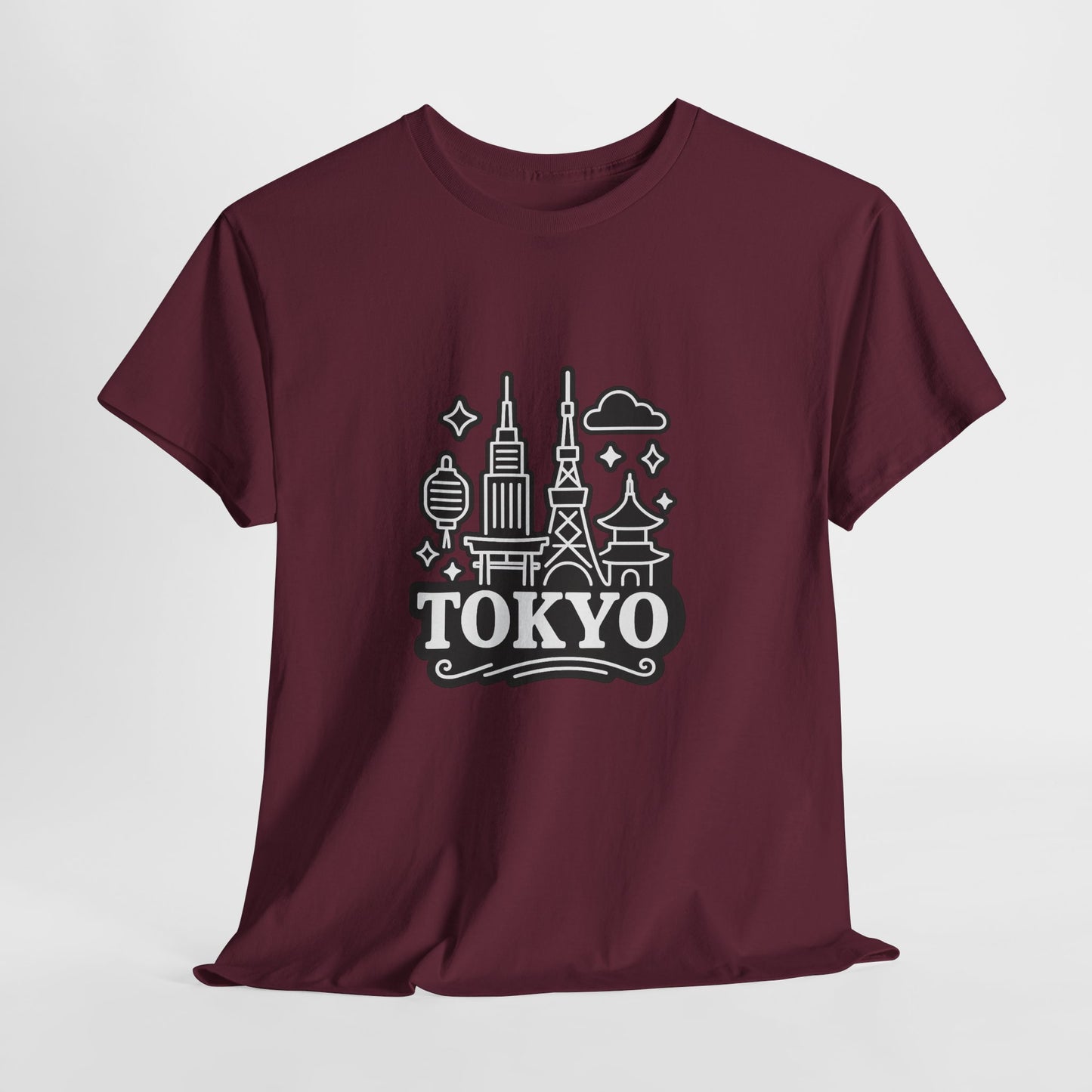 Tokyo Cityscape Unisex Heavy Cotton Tee, Graphic Tee, Travel T-Shirt, Urban Outfit, Gift for Travelers, Tokyo Lover Apparel