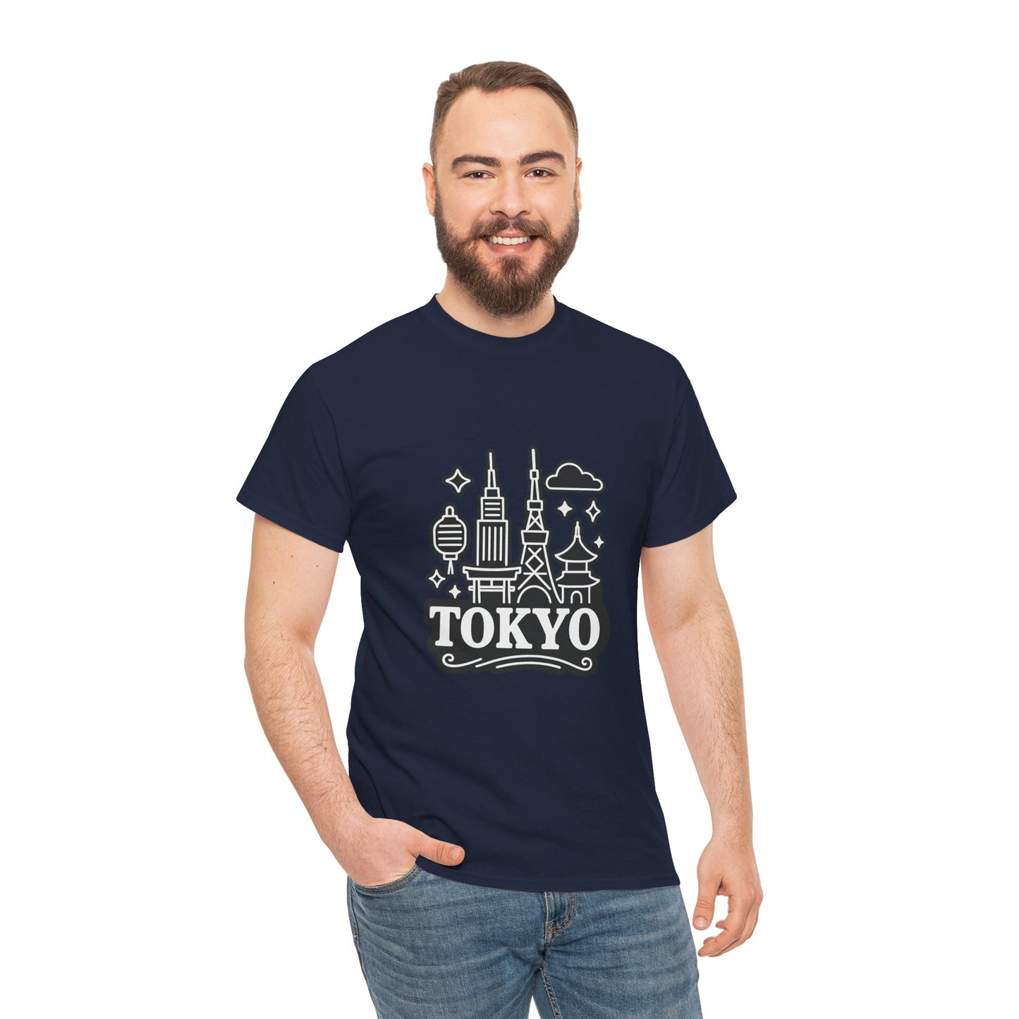 Tokyo Cityscape Unisex Heavy Cotton Tee, Graphic Tee, Travel T-Shirt, Urban Outfit, Gift for Travelers, Tokyo Lover Apparel