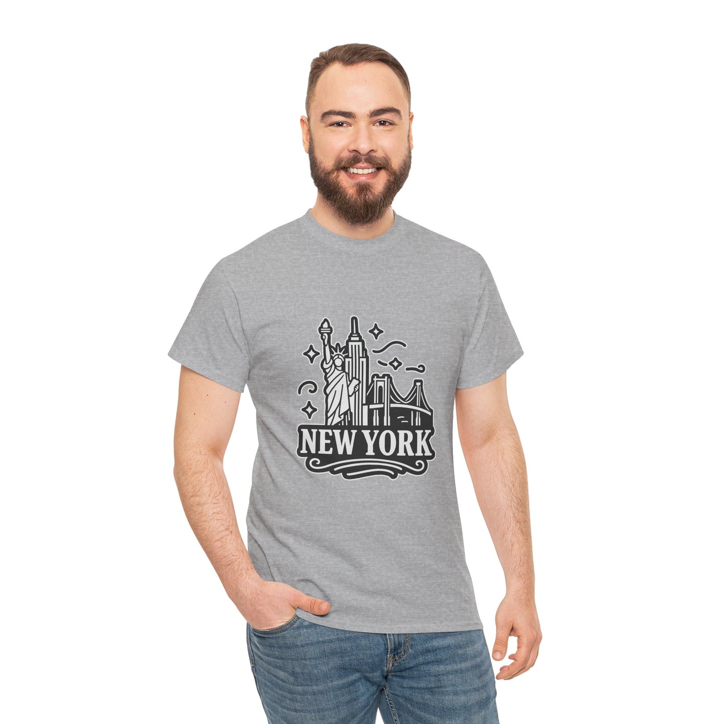 New York Skyline Unisex Heavy Cotton Tee, NYC T-Shirt, Travel Souvenir Shirt, Gift for New Yorkers, Cityscape Apparel
