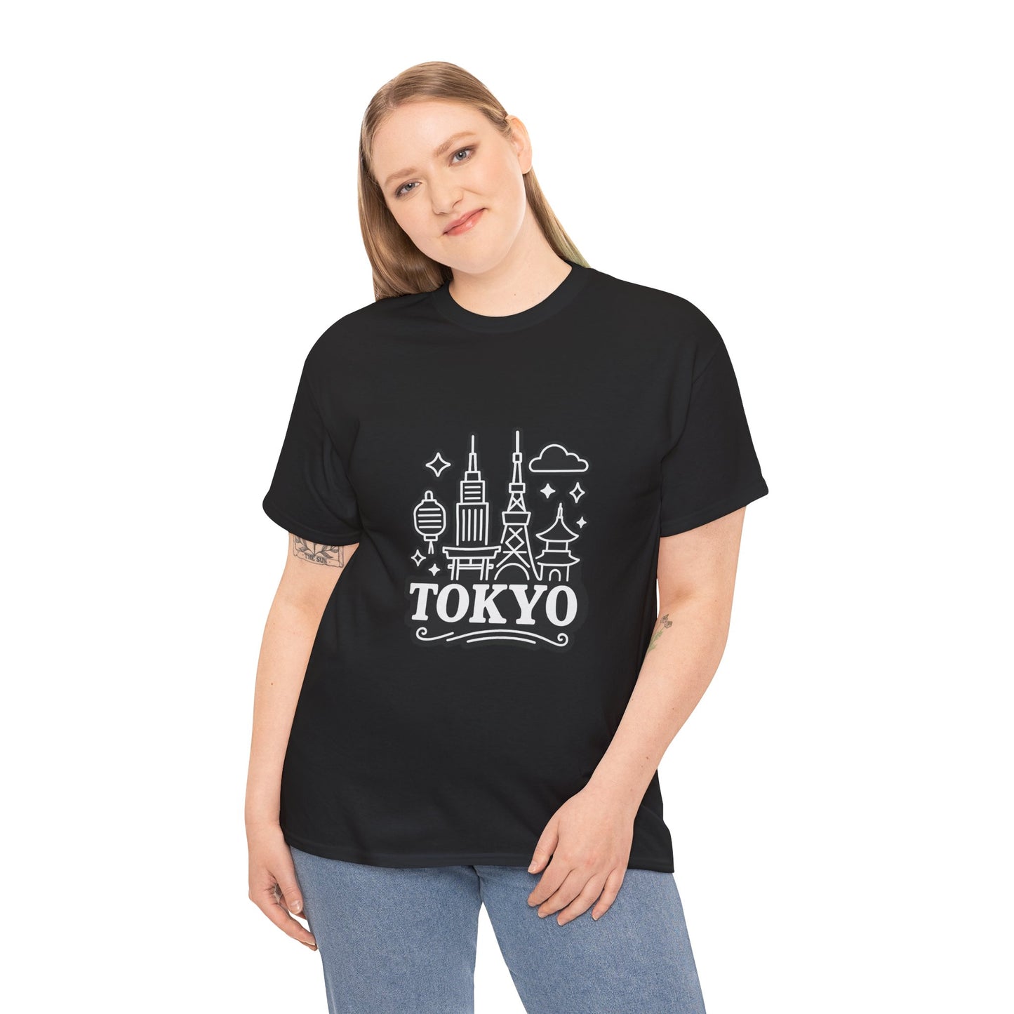 Tokyo Cityscape Unisex Heavy Cotton Tee, Graphic Tee, Travel T-Shirt, Urban Outfit, Gift for Travelers, Tokyo Lover Apparel