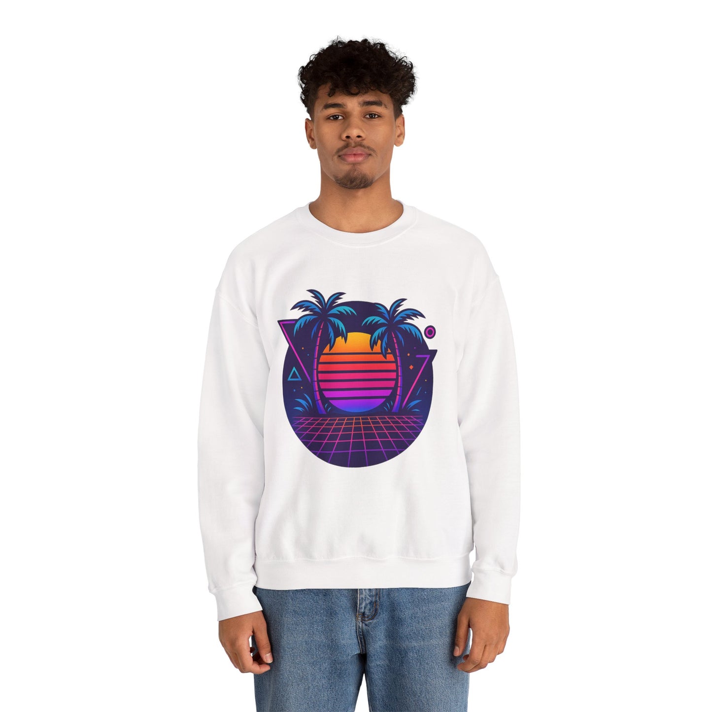 Retro Sunset Palm Trees Crewneck Sweatshirt | Cozy Unisex Fashion | Perfect for Summer Nights, Beach Days, Gifts, Casual Wear