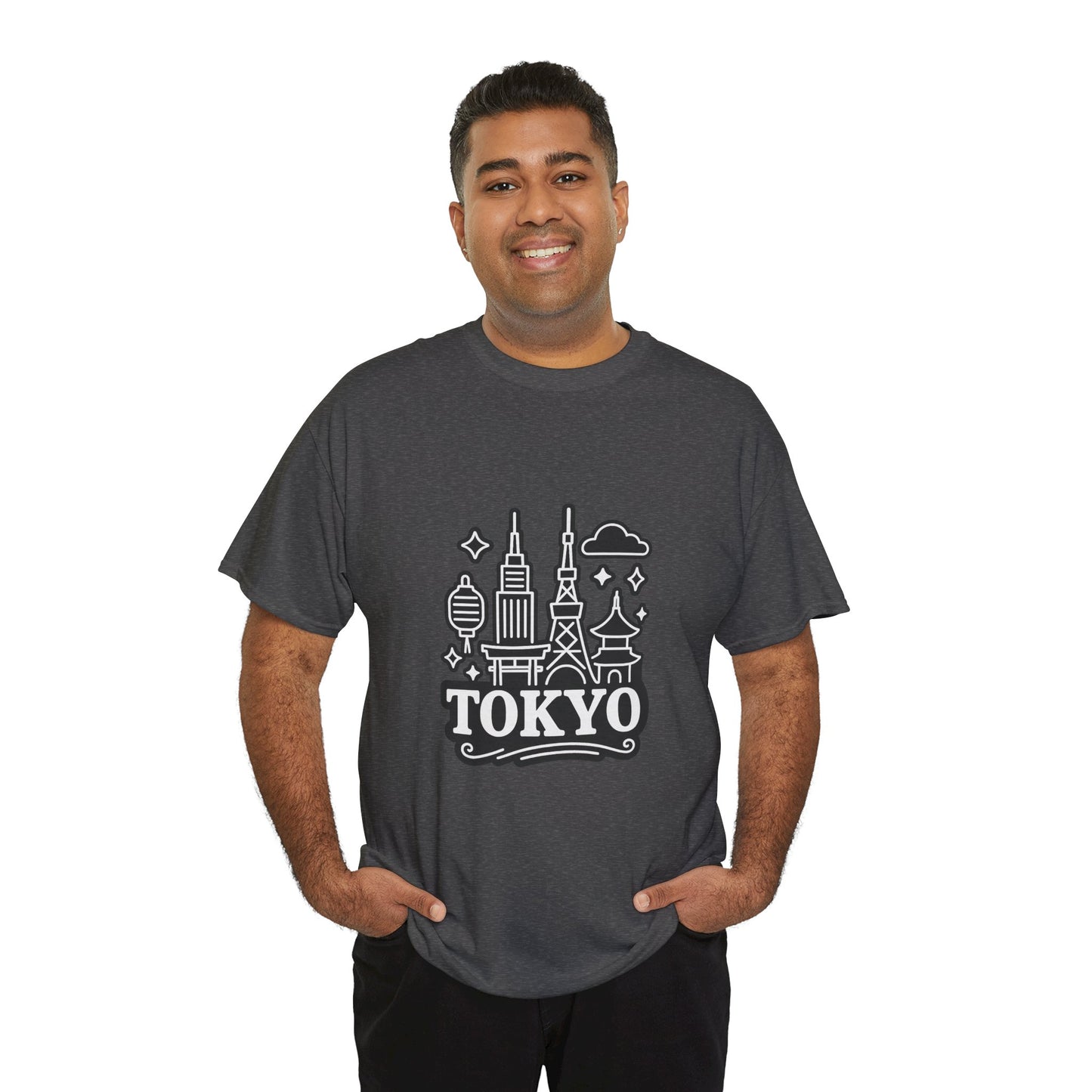 Tokyo Cityscape Unisex Heavy Cotton Tee, Graphic Tee, Travel T-Shirt, Urban Outfit, Gift for Travelers, Tokyo Lover Apparel