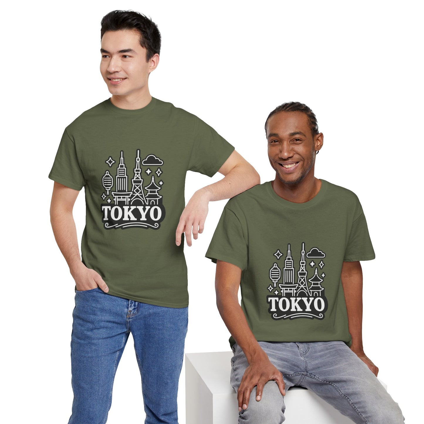 Tokyo Cityscape Unisex Heavy Cotton Tee, Graphic Tee, Travel T-Shirt, Urban Outfit, Gift for Travelers, Tokyo Lover Apparel